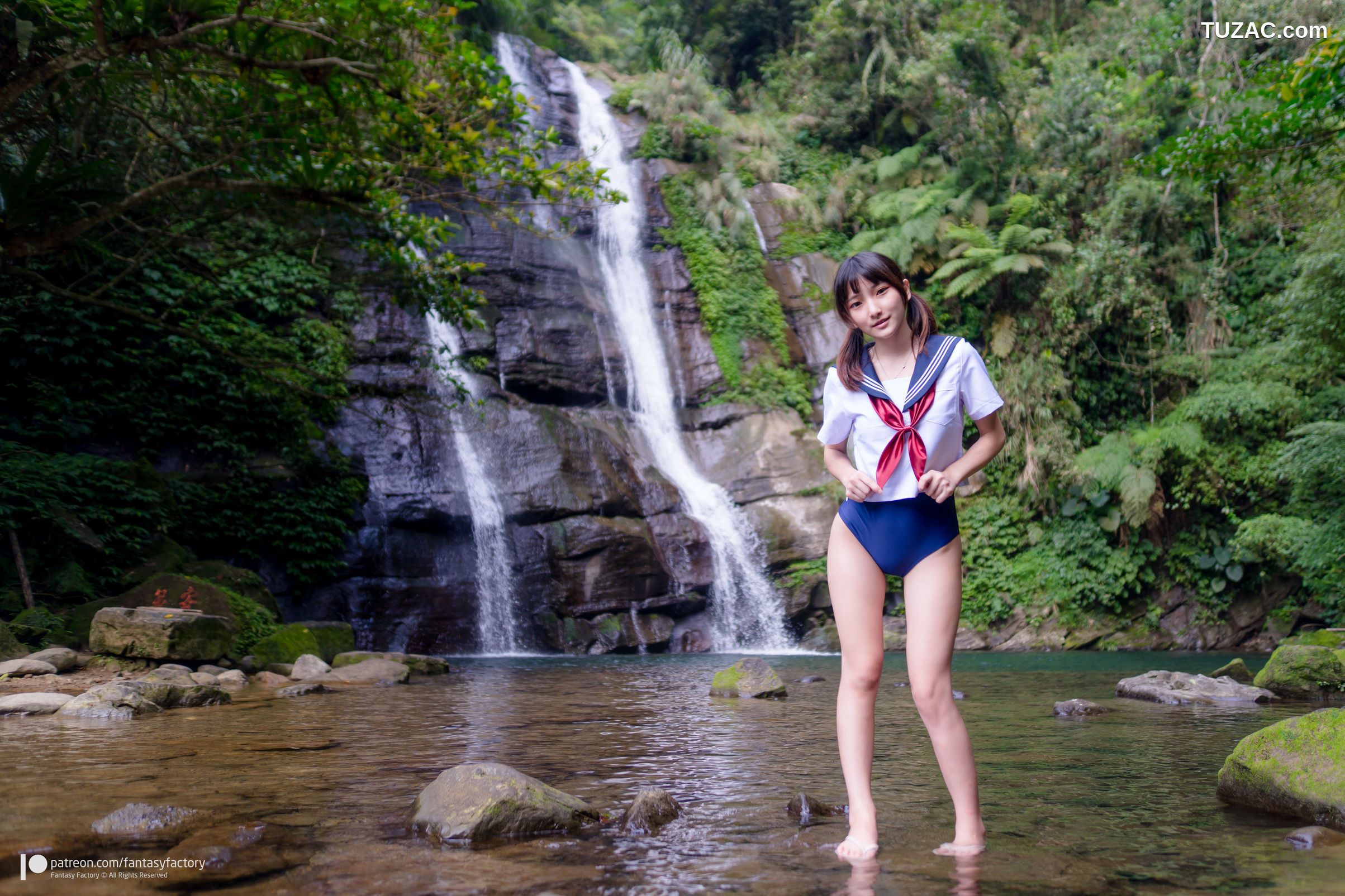 Fantasy-Factory-小丁Ding-野外の露出-青葱校园学生装树林河边-2018.10