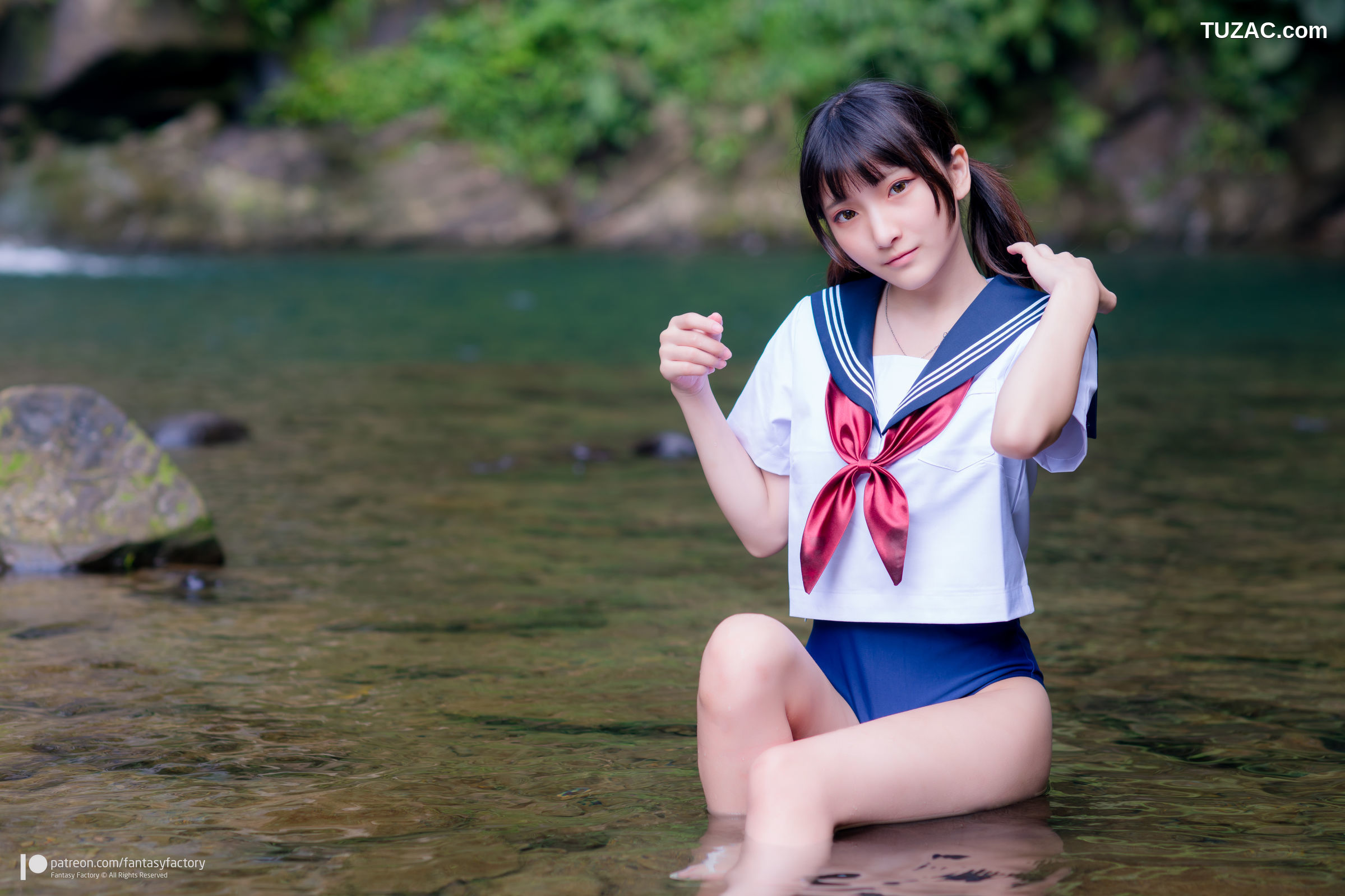 Fantasy-Factory-小丁Ding-野外の露出-青葱校园学生装树林河边-2018.10