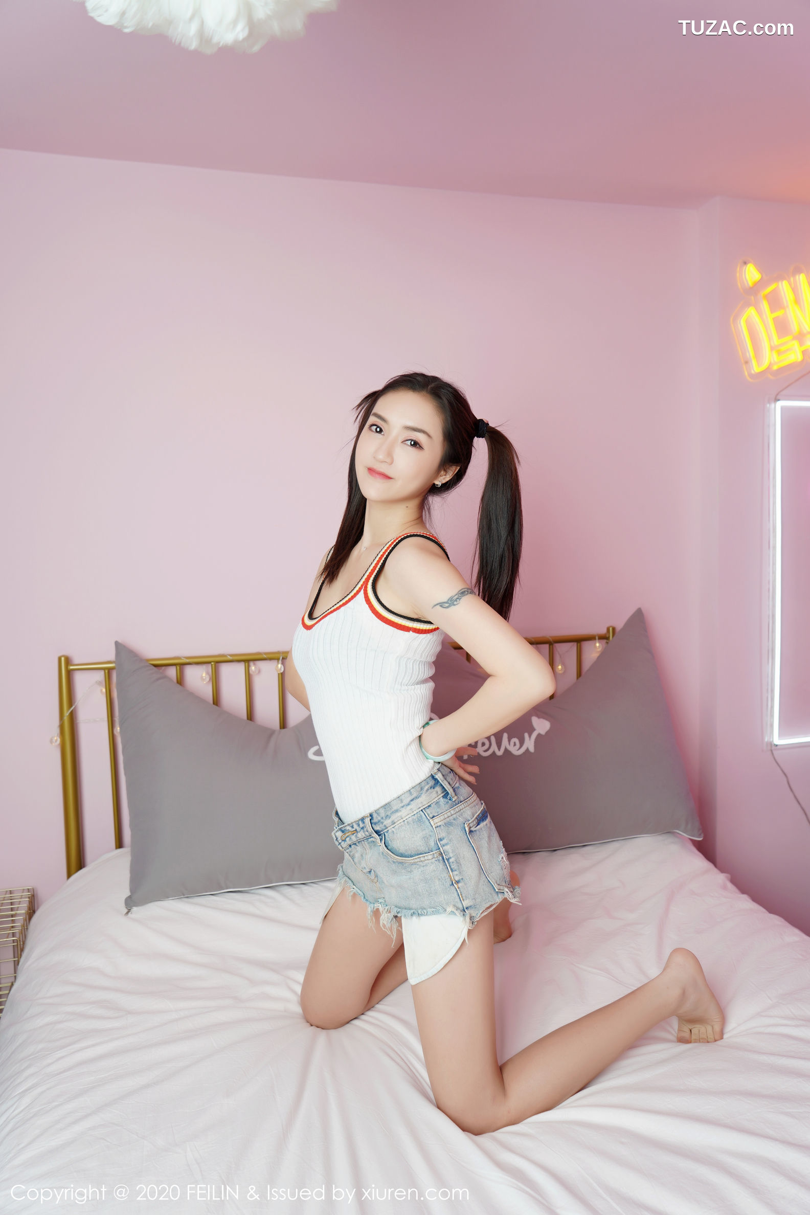 FeiLin嗲囡囡-228-刀妹-双马尾牛仔短裤-2020.03.09