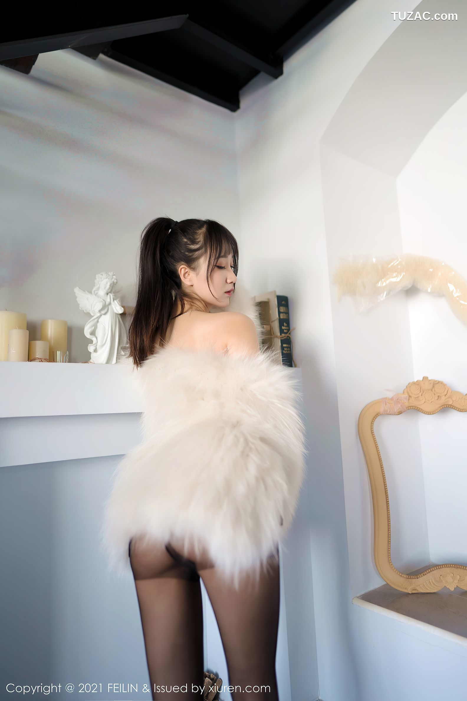 FeiLin嗲囡囡-390-小果冻儿-白衬衫黑皮裙黑丝裤袜-2021.05.19