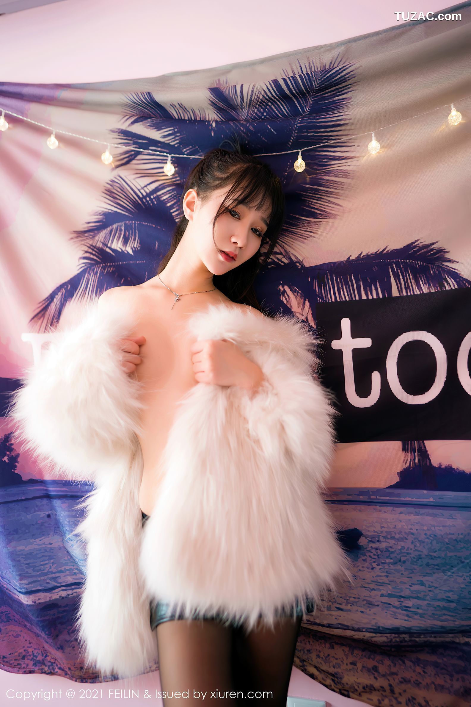 FeiLin嗲囡囡-390-小果冻儿-白衬衫黑皮裙黑丝裤袜-2021.05.19