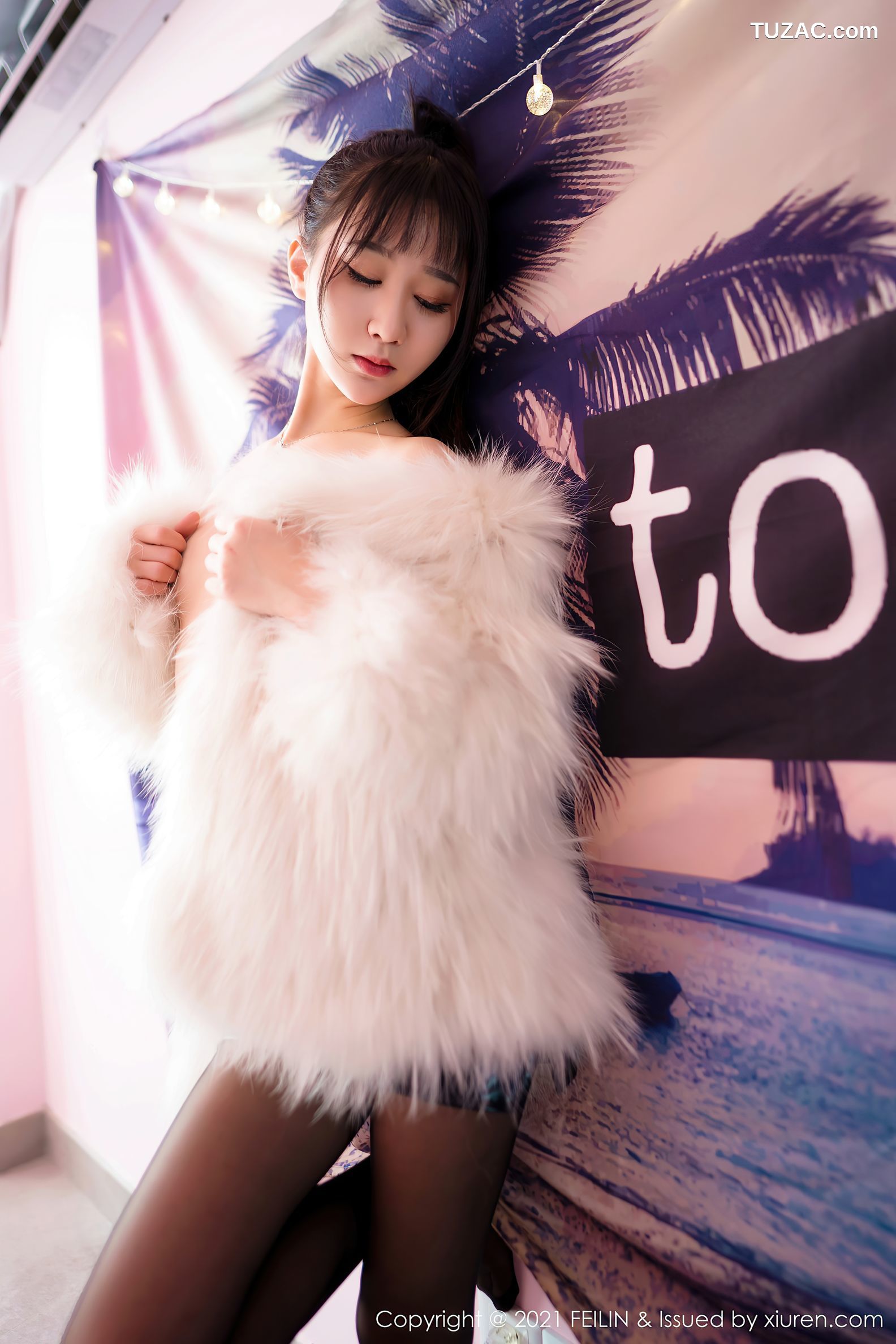 FeiLin嗲囡囡-390-小果冻儿-白衬衫黑皮裙黑丝裤袜-2021.05.19