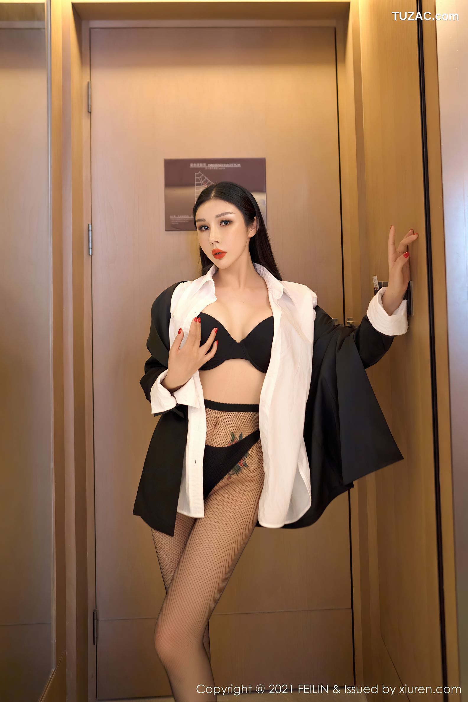 FeiLin嗲囡囡-402-田冰冰-职业装主题黑色内衣黑丝-2021.07.12