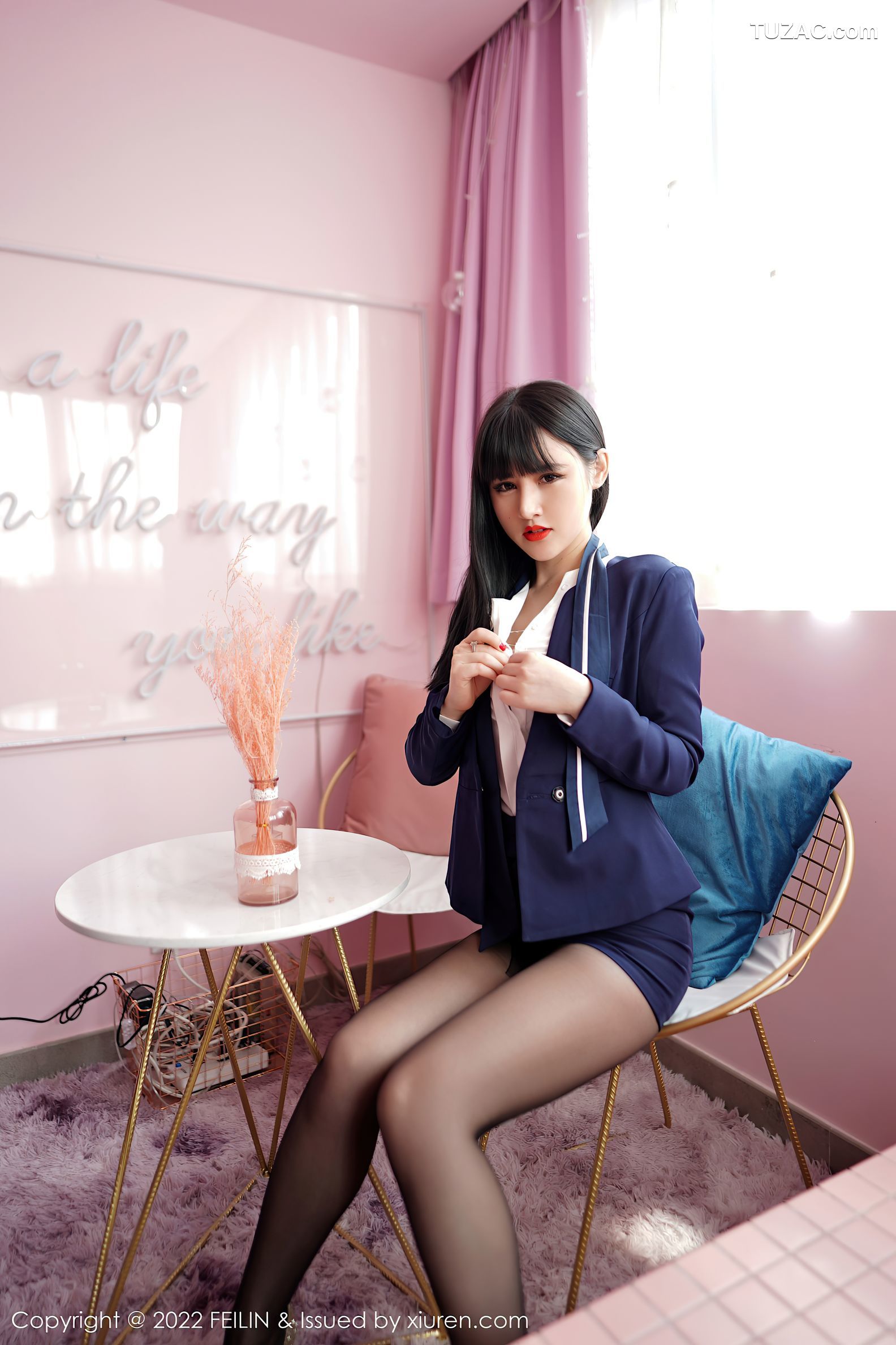 FeiLin嗲囡囡-432-诗诗-制服主题性感内衣黑丝裤袜-2022.03.08