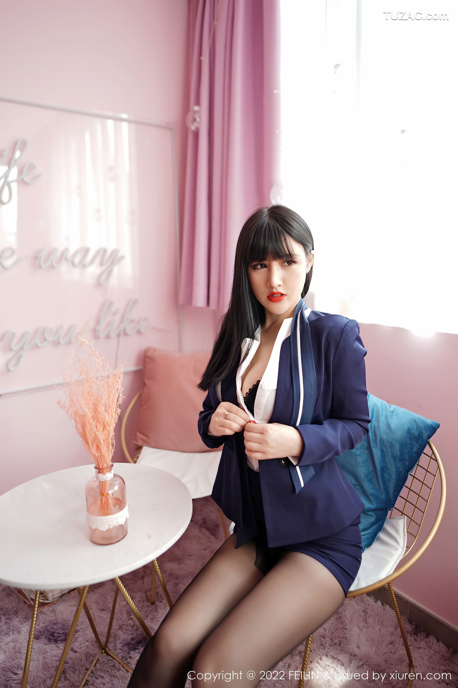 FeiLin嗲囡囡-432-诗诗-制服主题性感内衣黑丝裤袜-2022.03.08