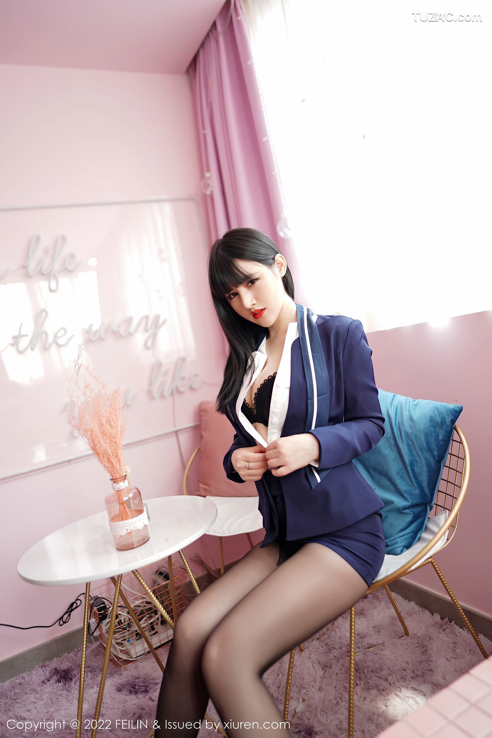 FeiLin嗲囡囡-432-诗诗-制服主题性感内衣黑丝裤袜-2022.03.08