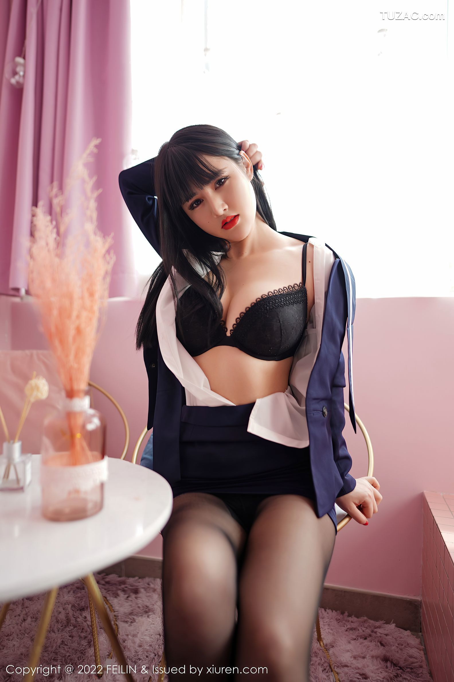 FeiLin嗲囡囡-432-诗诗-制服主题性感内衣黑丝裤袜-2022.03.08