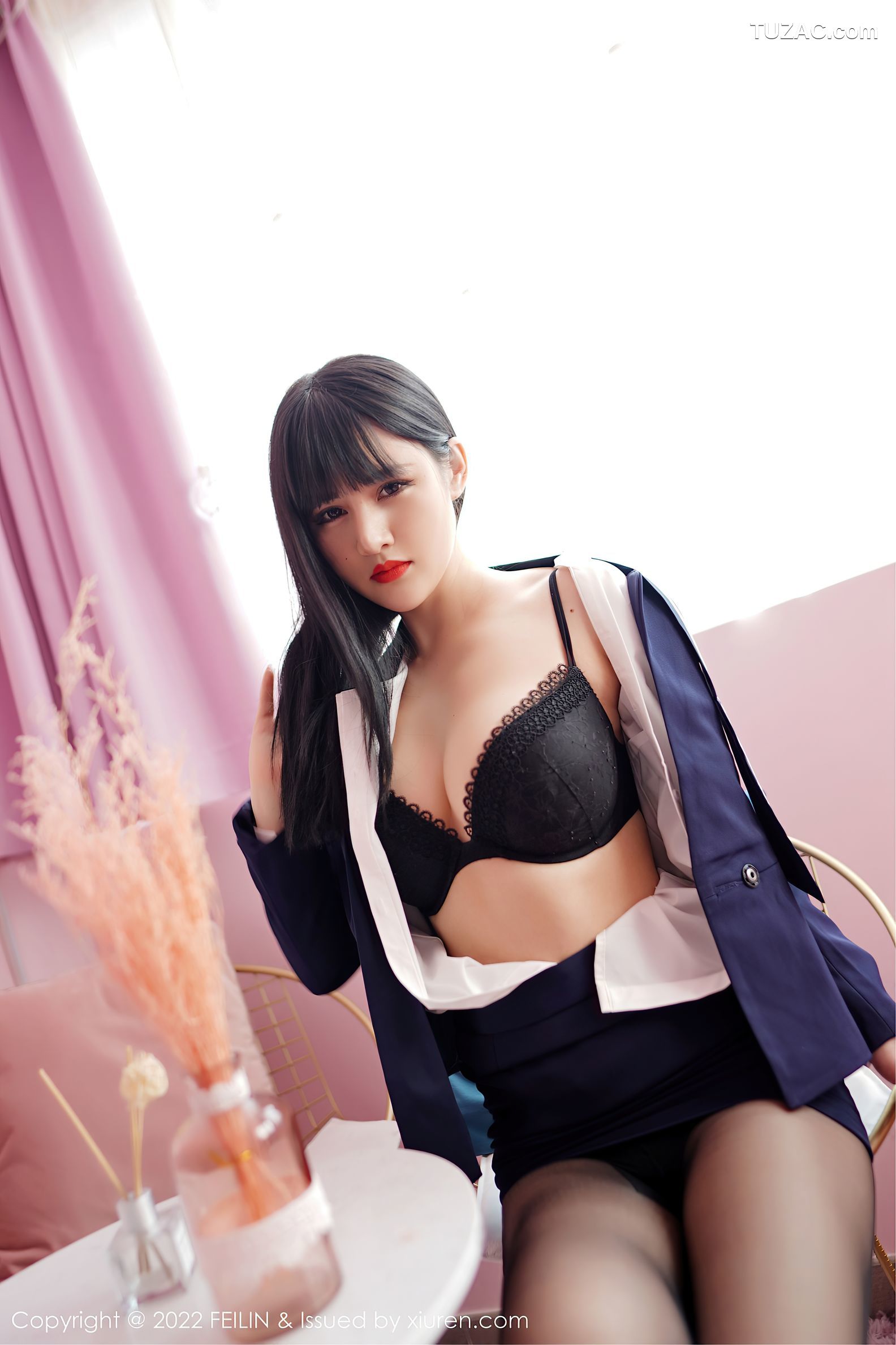 FeiLin嗲囡囡-432-诗诗-制服主题性感内衣黑丝裤袜-2022.03.08