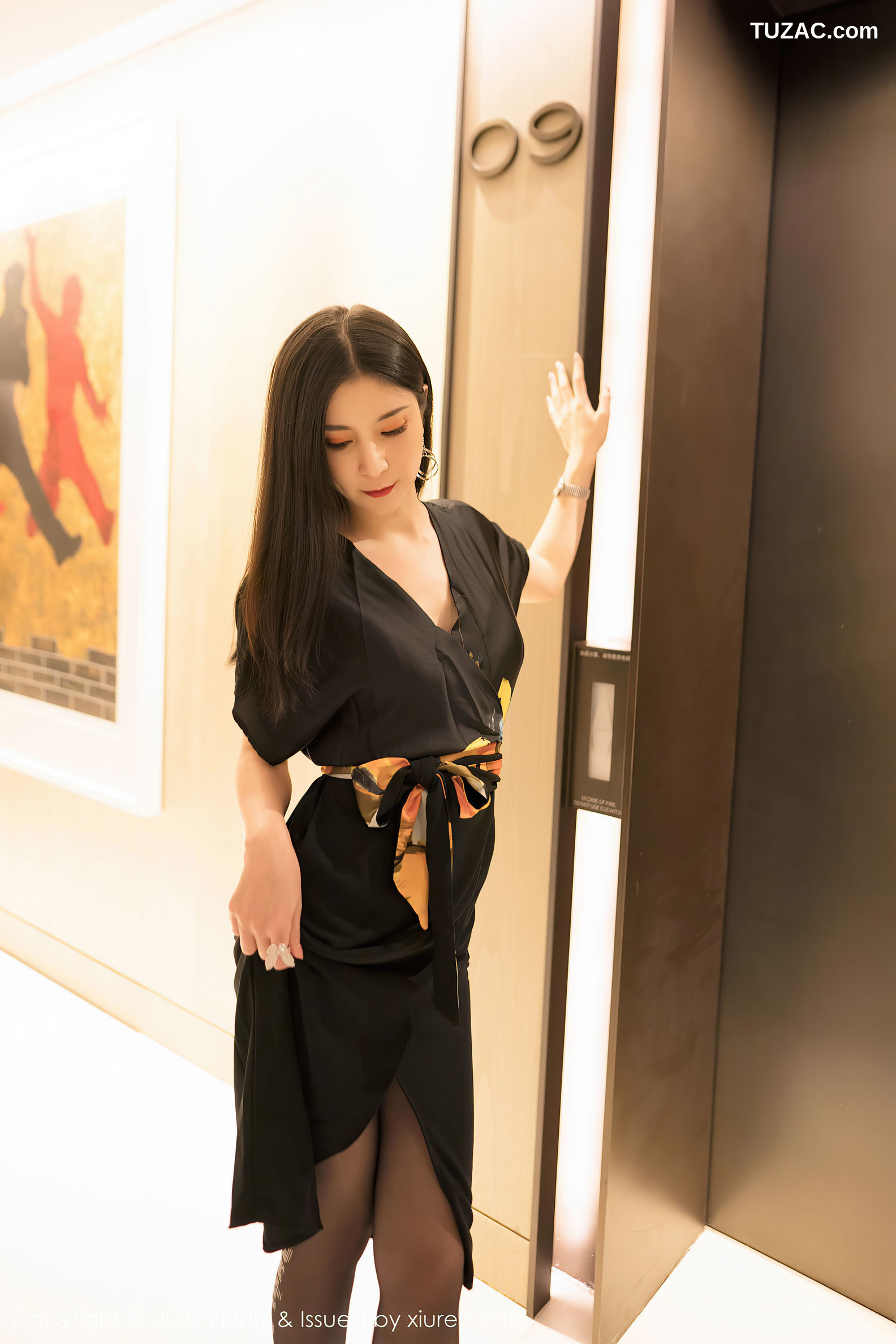 FeiLin嗲囡囡-450-小蛮妖-黑色连衣裙橙色内衣-2022.06.27