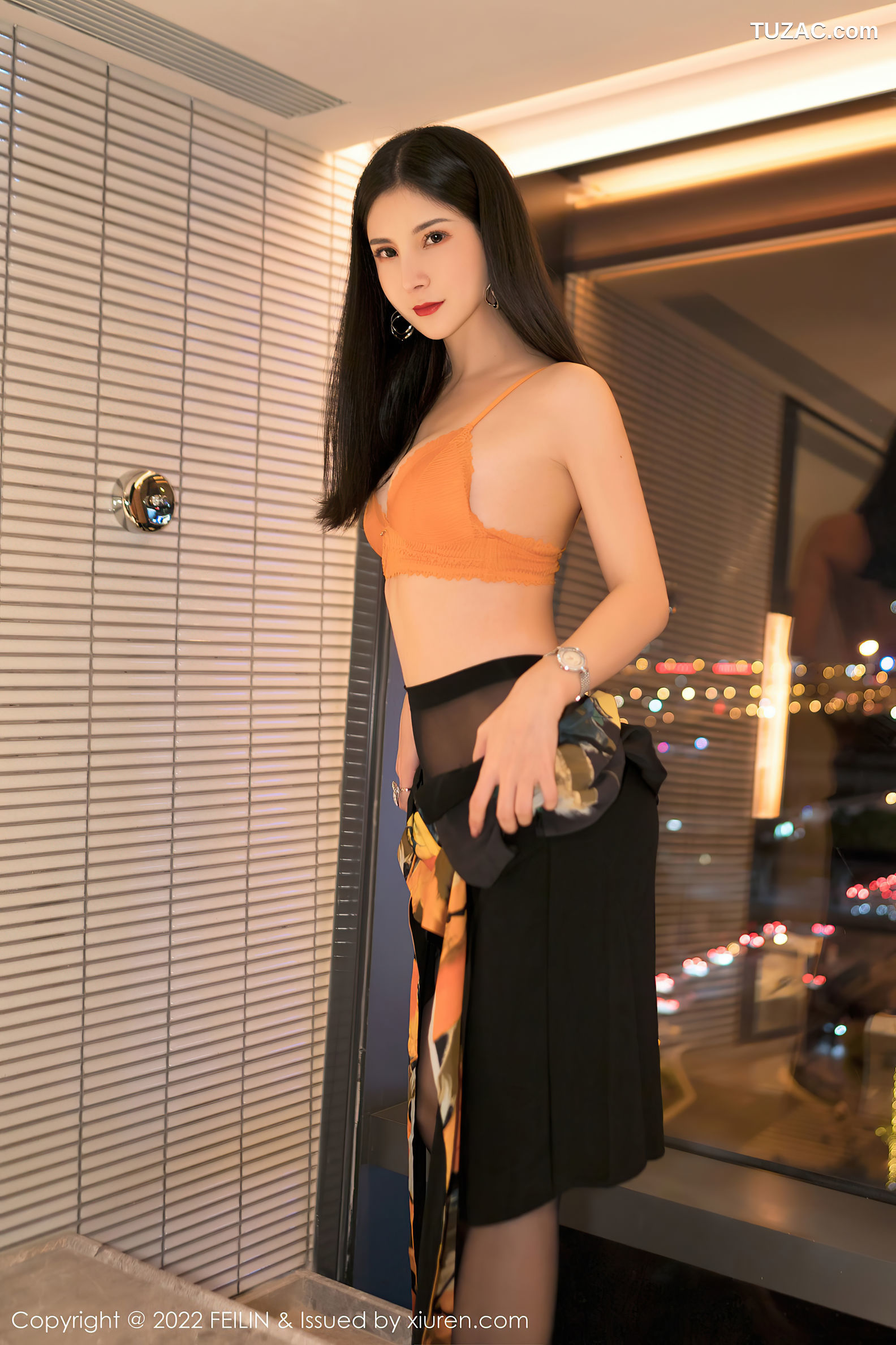 FeiLin嗲囡囡-450-小蛮妖-黑色连衣裙橙色内衣-2022.06.27