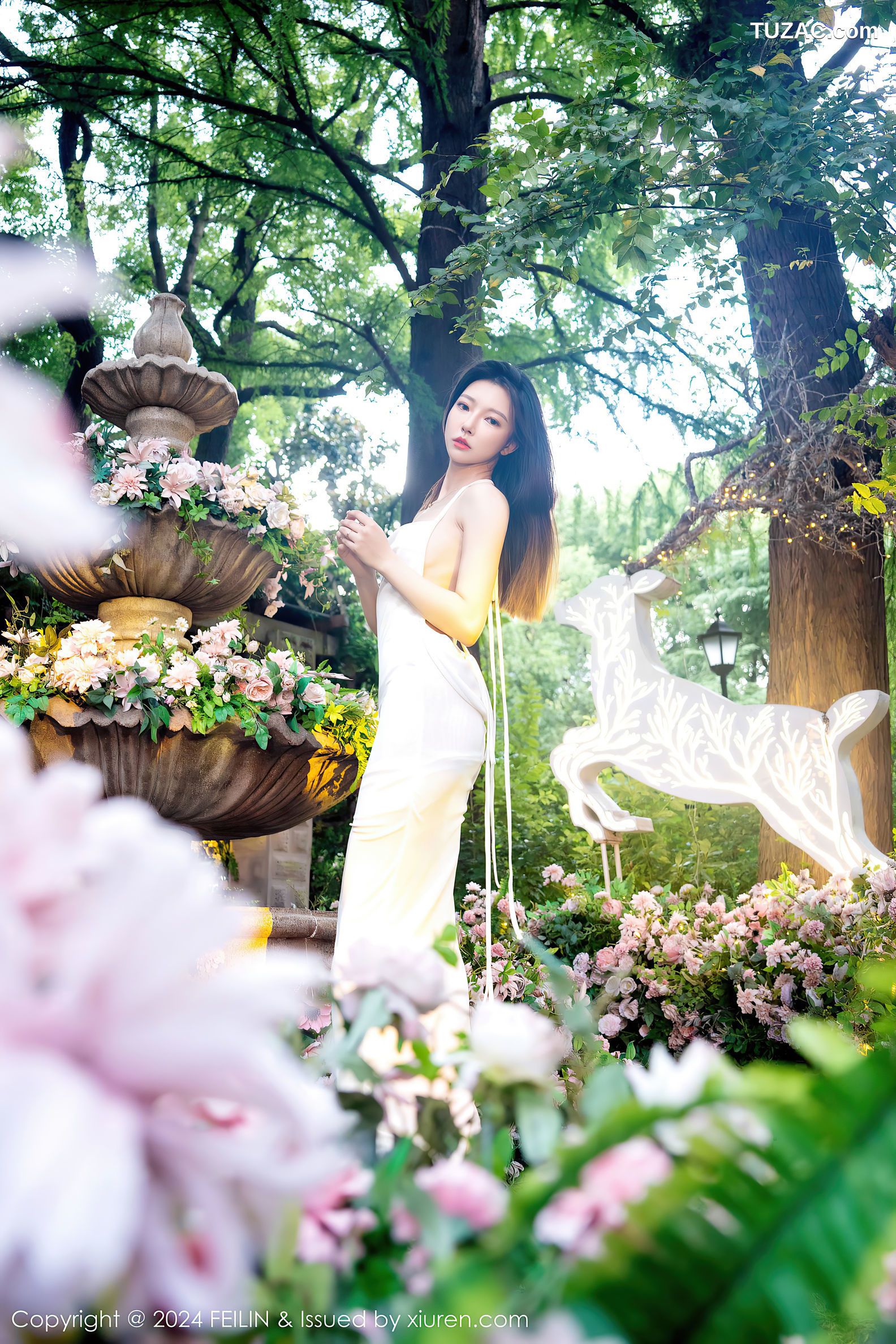 FeiLin嗲囡囡-472-冯木木LRIS-白色连衣长裙灰色内衣-2024.01.08