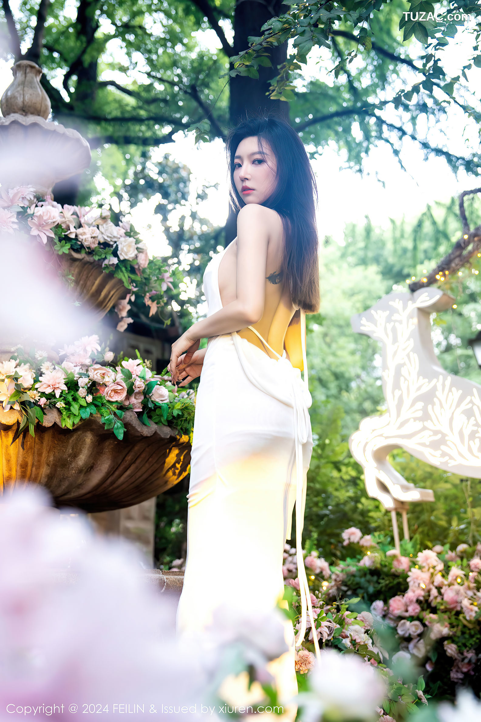 FeiLin嗲囡囡-472-冯木木LRIS-白色连衣长裙灰色内衣-2024.01.08