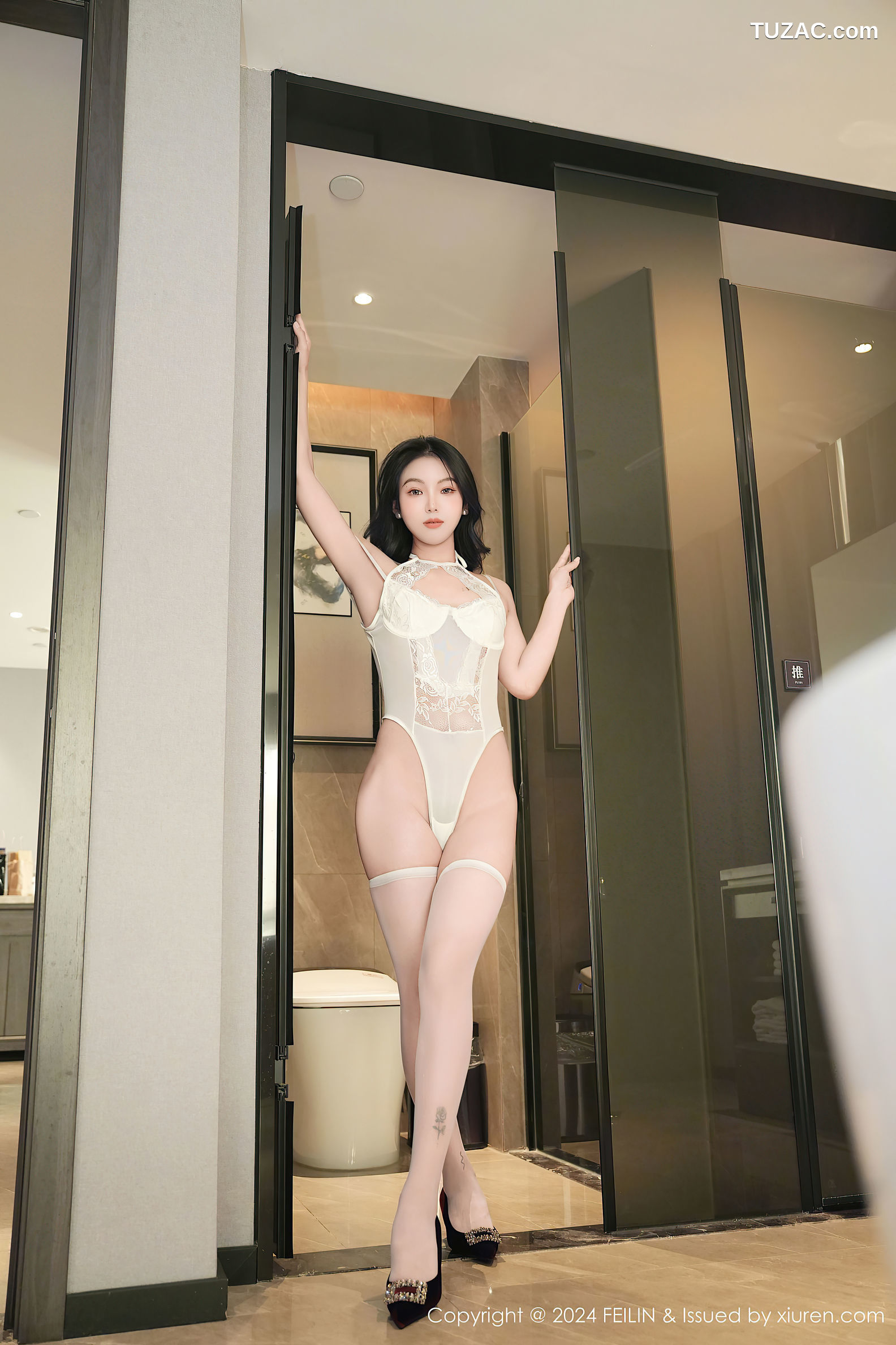 FeiLin嗲囡囡-484-希恬儿-欧风白蕾丝内衣白丝-2024.11.12