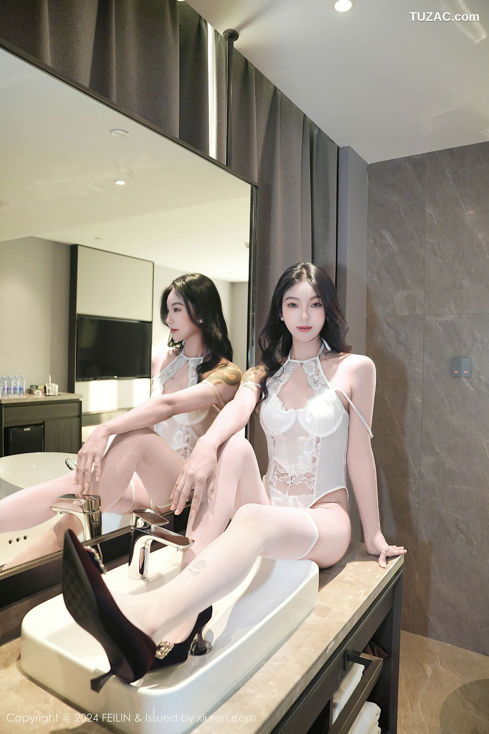 FeiLin嗲囡囡-484-希恬儿-欧风白蕾丝内衣白丝-2024.11.12