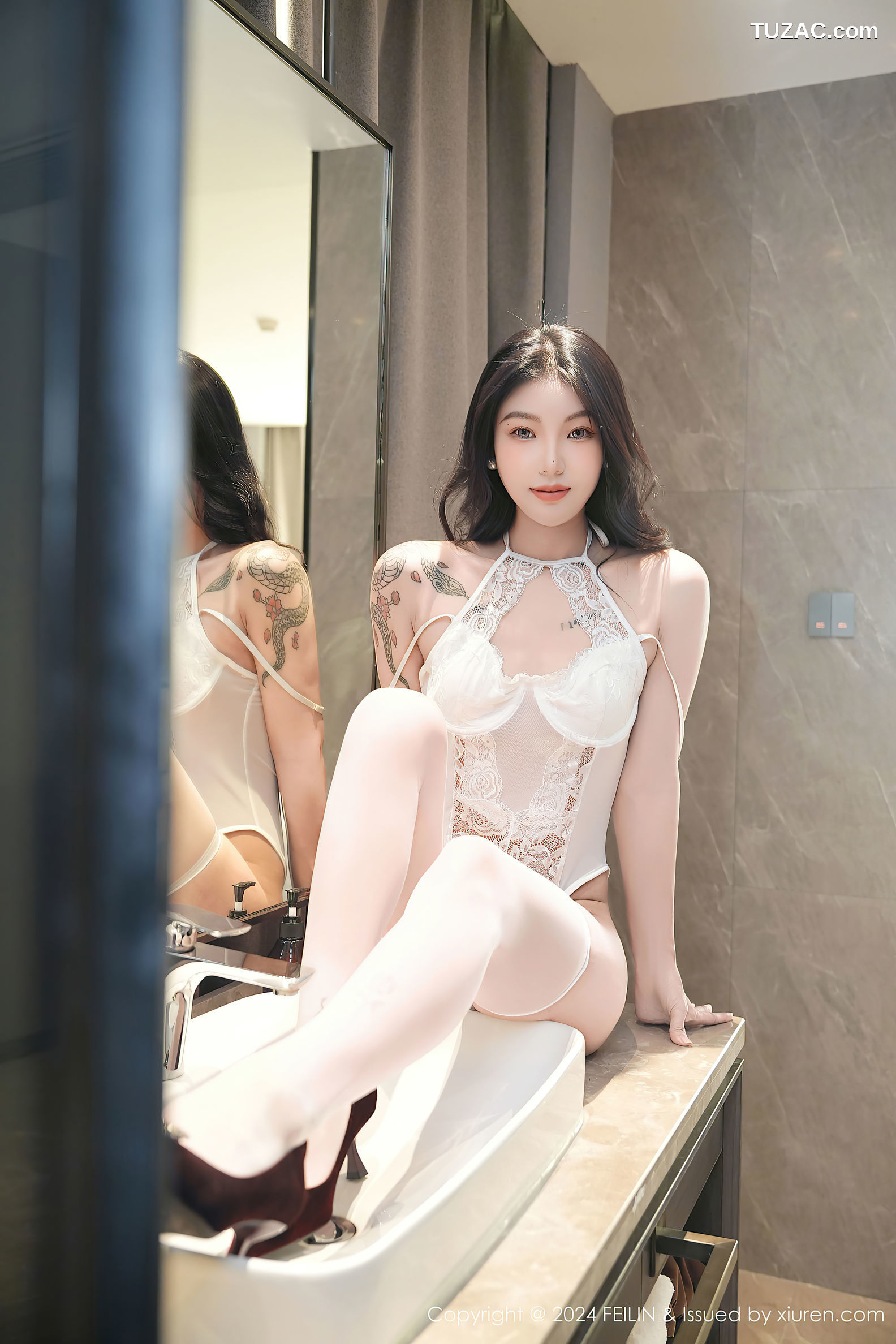 FeiLin嗲囡囡-484-希恬儿-欧风白蕾丝内衣白丝-2024.11.12