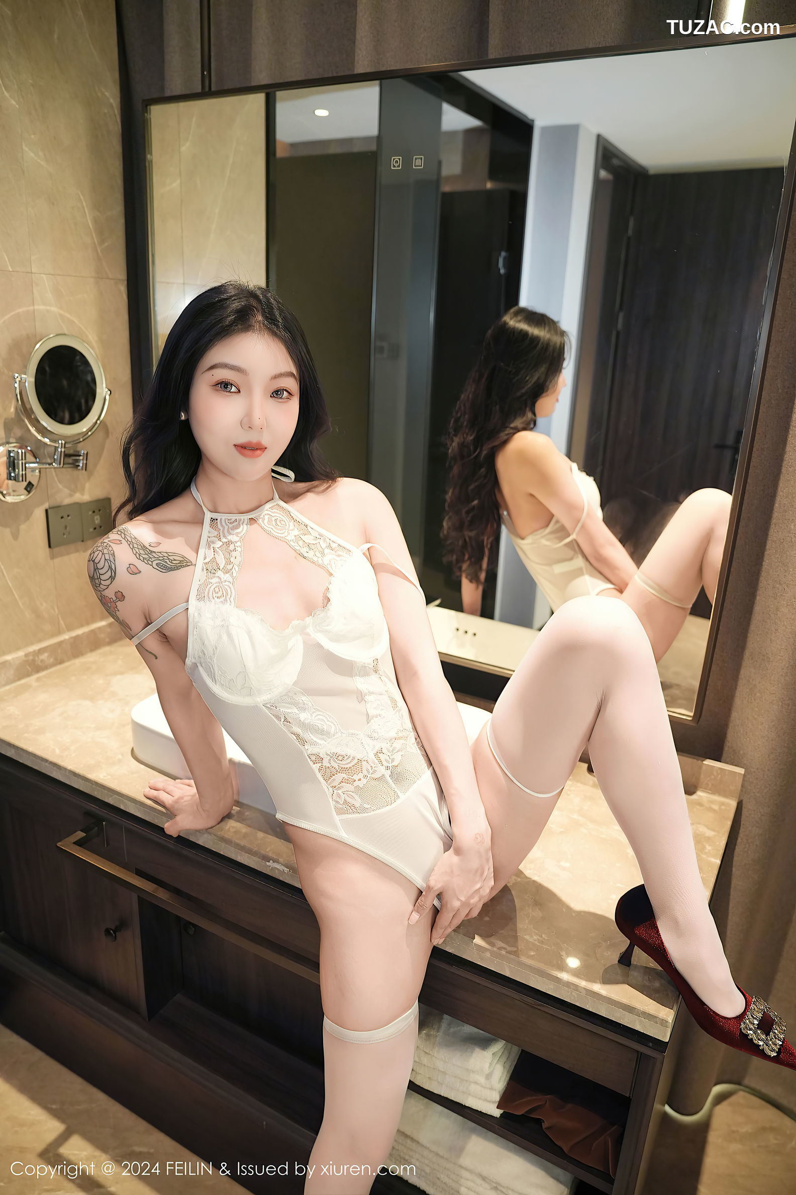 FeiLin嗲囡囡-484-希恬儿-欧风白蕾丝内衣白丝-2024.11.12