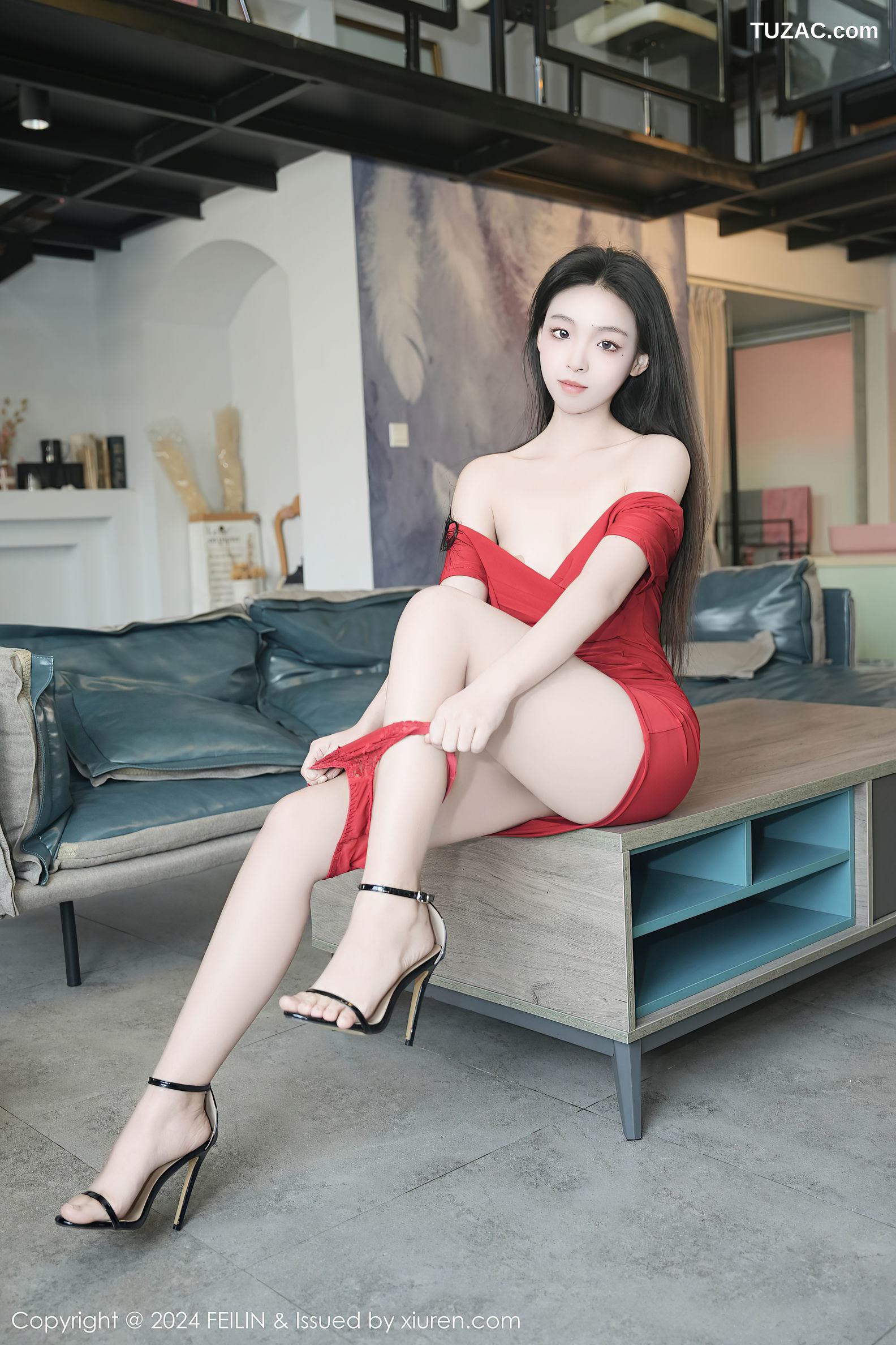 FeiLin嗲囡囡-496-芝樱-厂房场景红色连衣短裙爆乳-2024.12.30