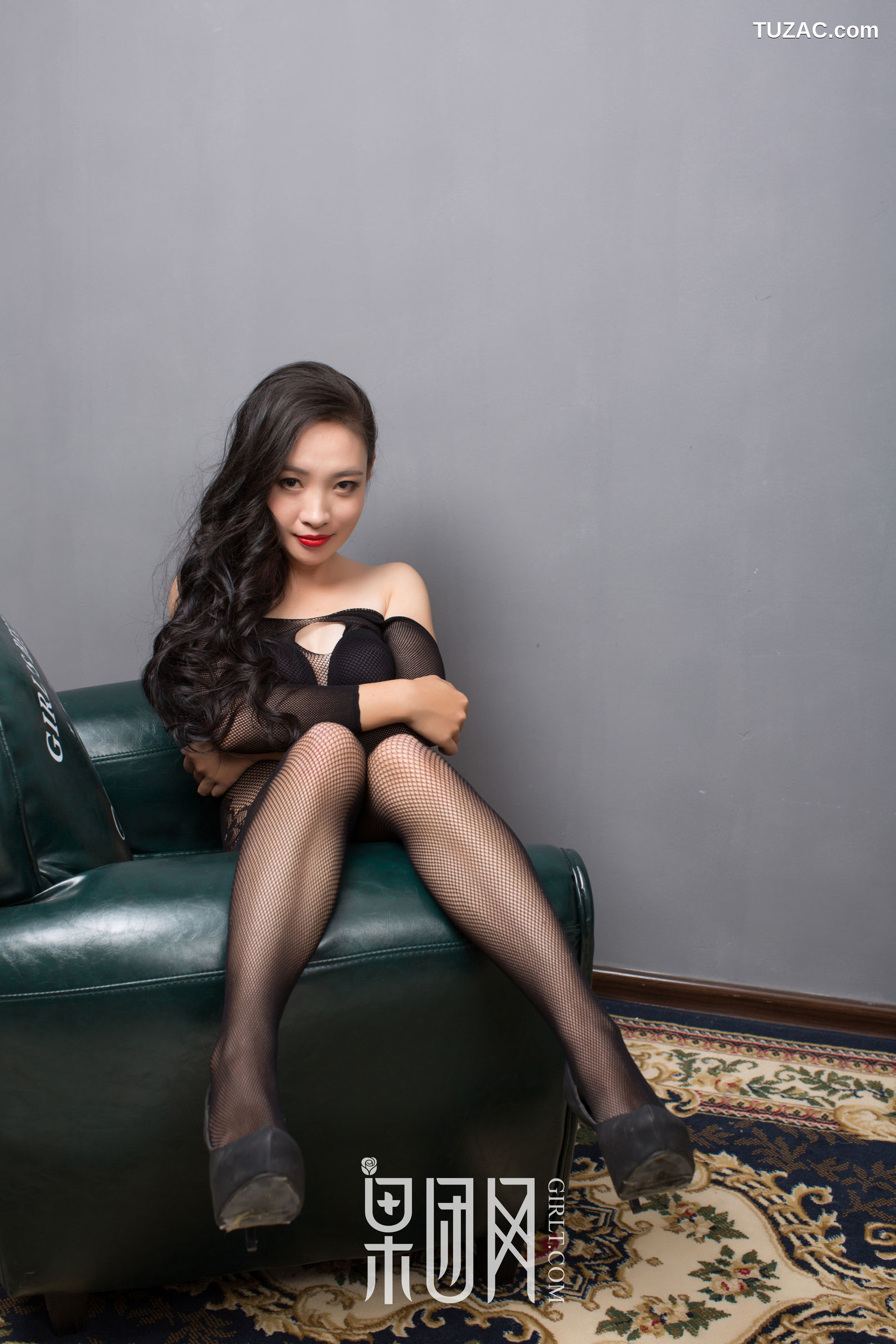 GIRLT果团网-085-白色蕾丝-黑色连体网袜