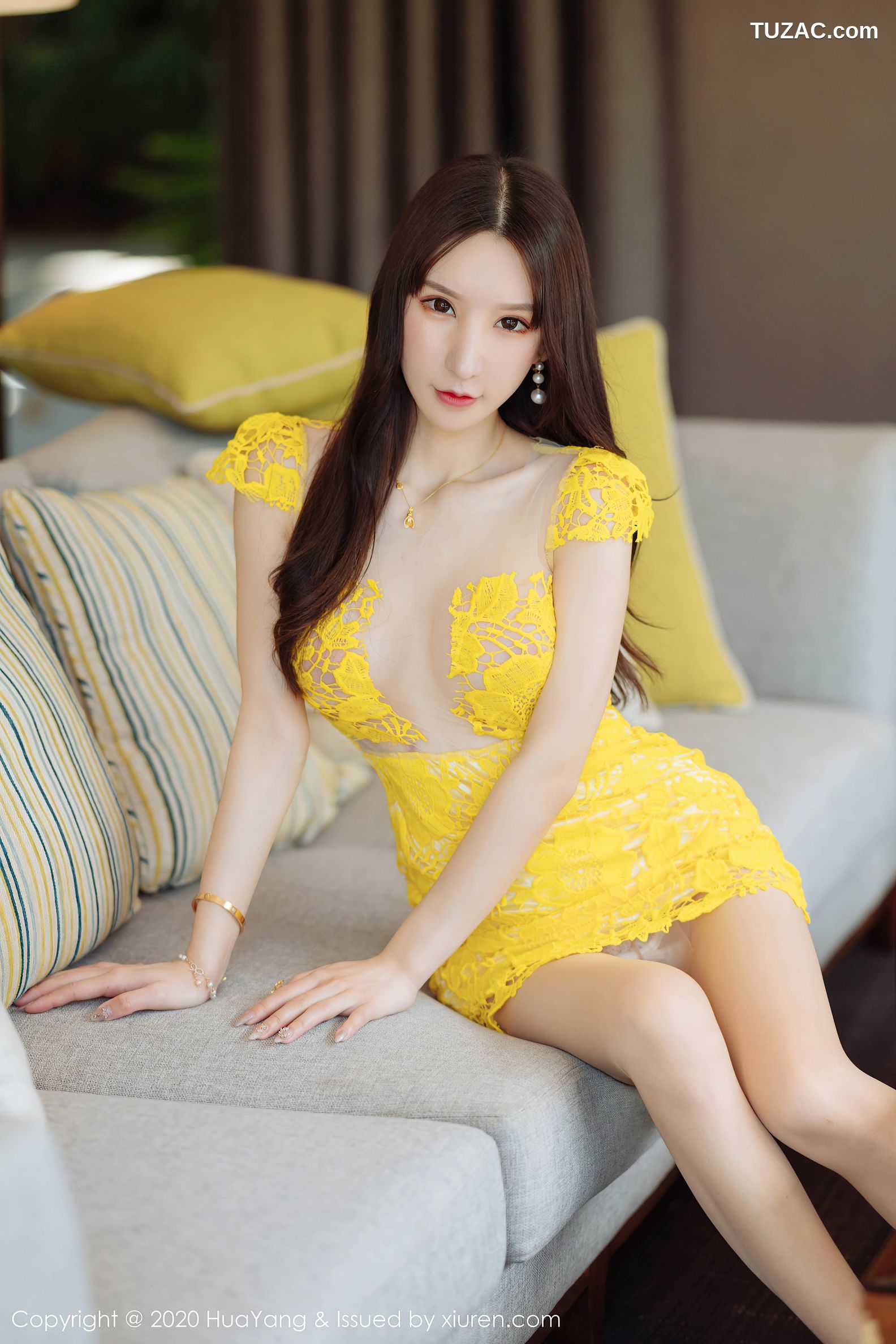 HuaYang花漾-253-周于希Sandy-精致的黄色镂空短裙