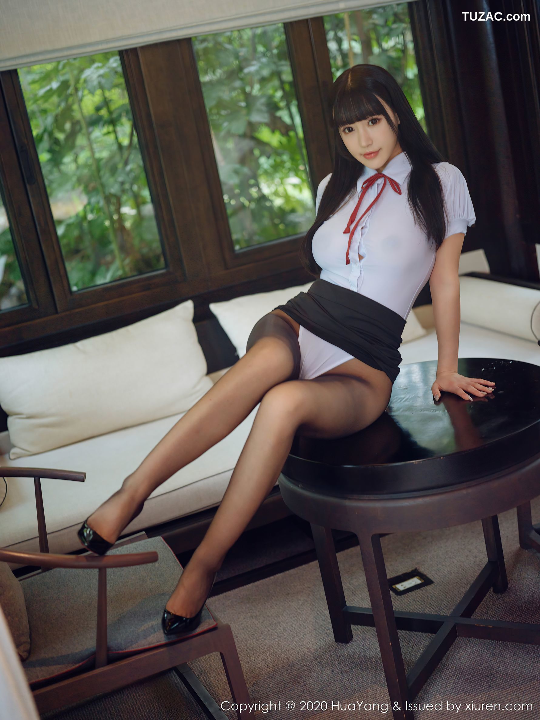 HuaYang花漾-318-朱可儿Flower-白衬衫黑短裙黑丝OL系列