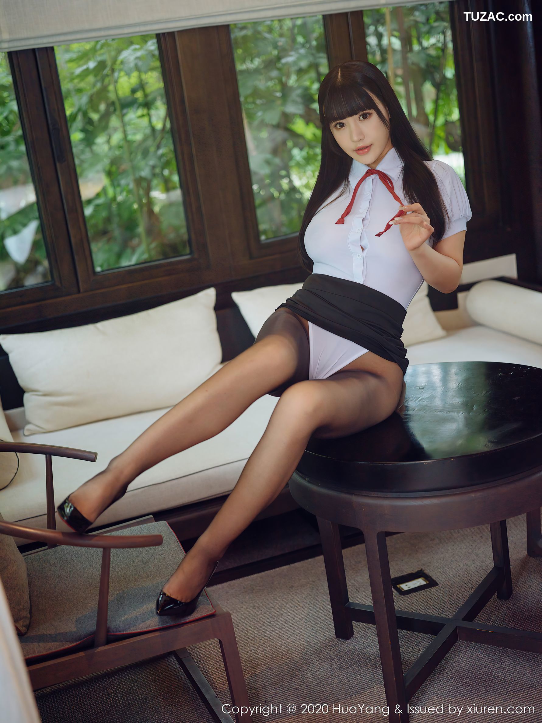 HuaYang花漾-318-朱可儿Flower-白衬衫黑短裙黑丝OL系列