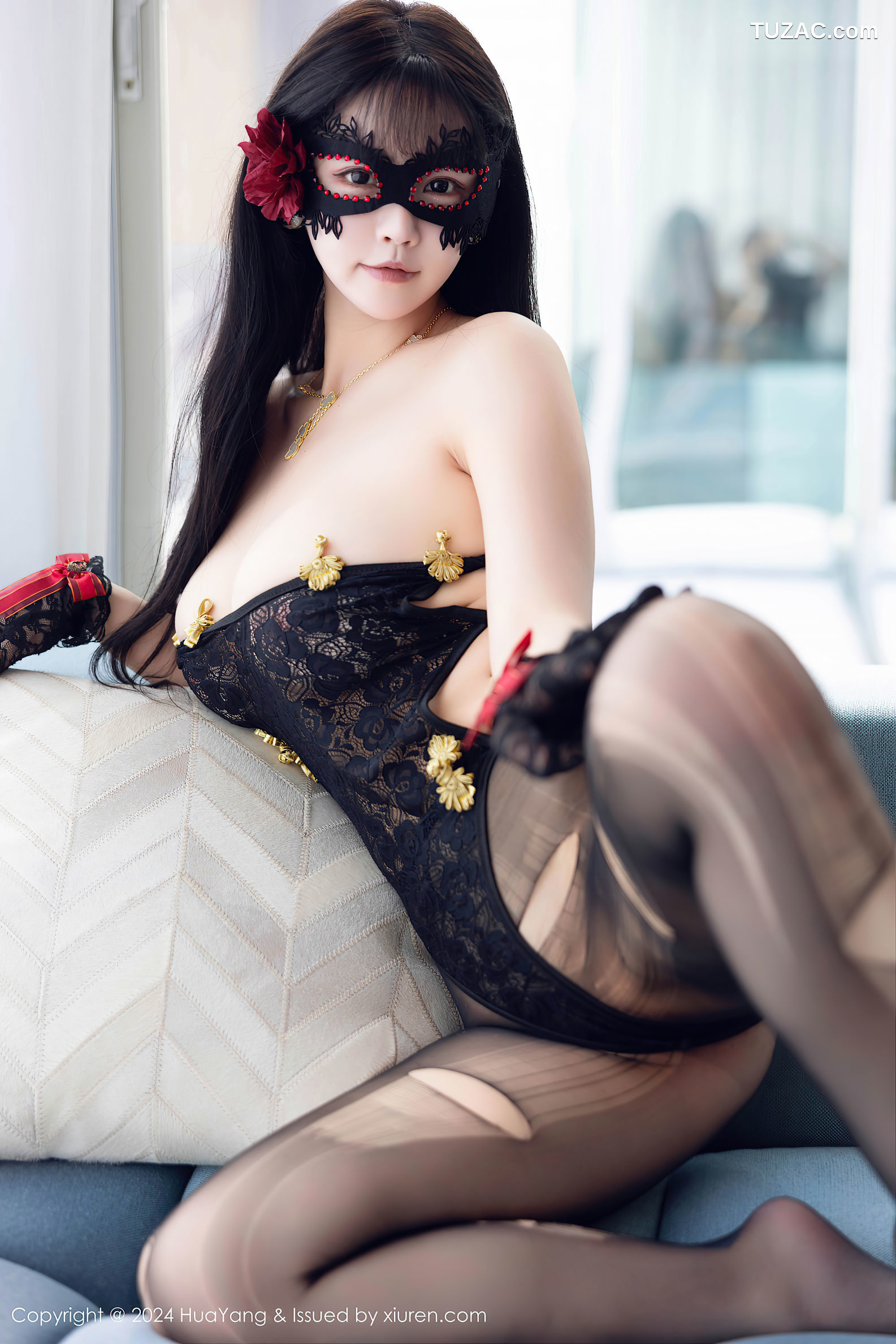 HuaYang花漾-597-朱可儿Flora-黑色蕾丝情趣内衣黑丝-2024.08.02