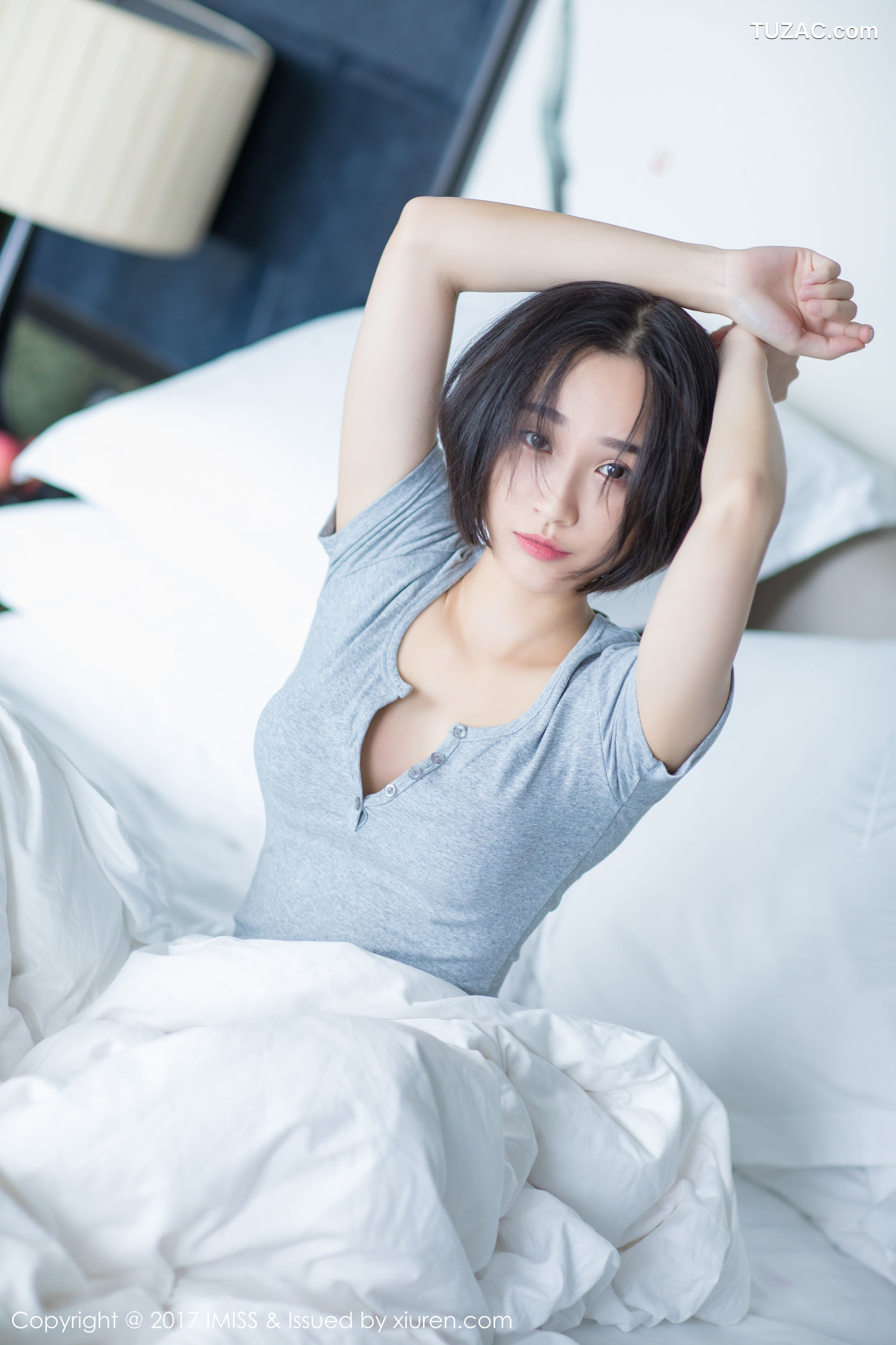 IMiss爱蜜社-178-Livia-清爽蓝色衬衣-白色蕾丝