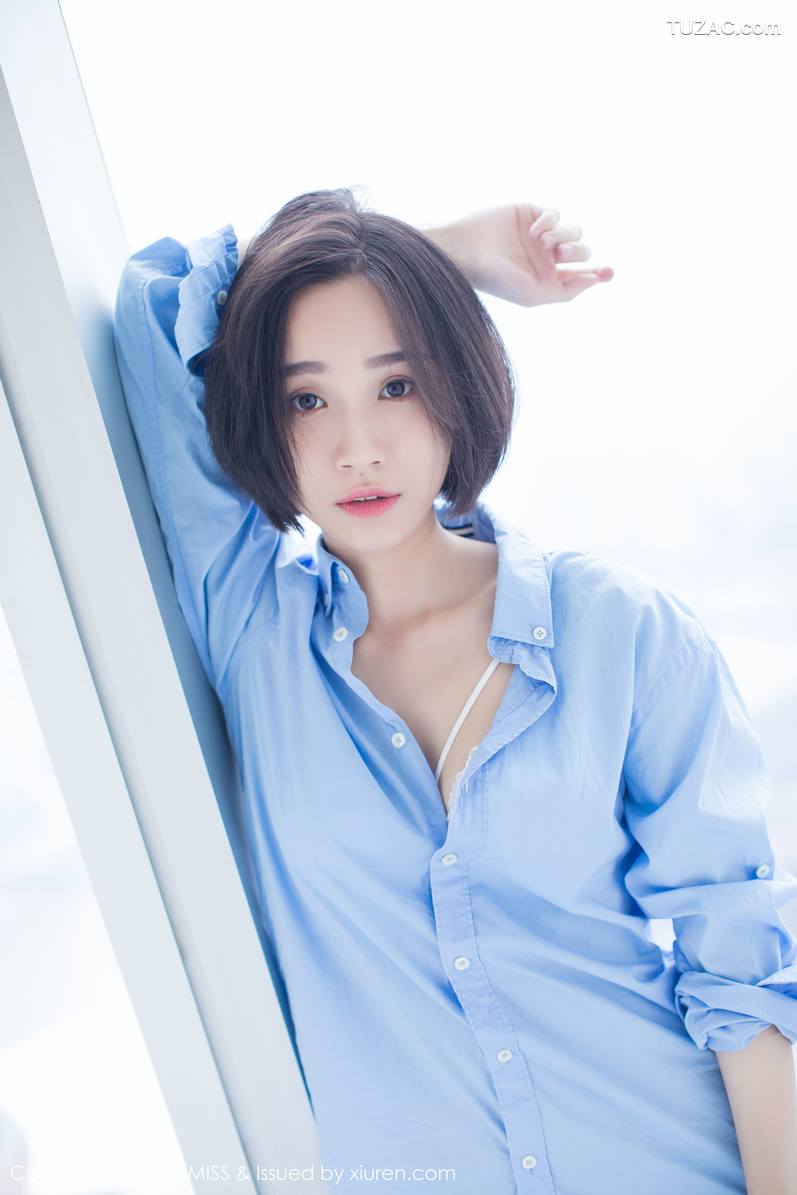 IMiss爱蜜社-178-Livia-清爽蓝色衬衣-白色蕾丝