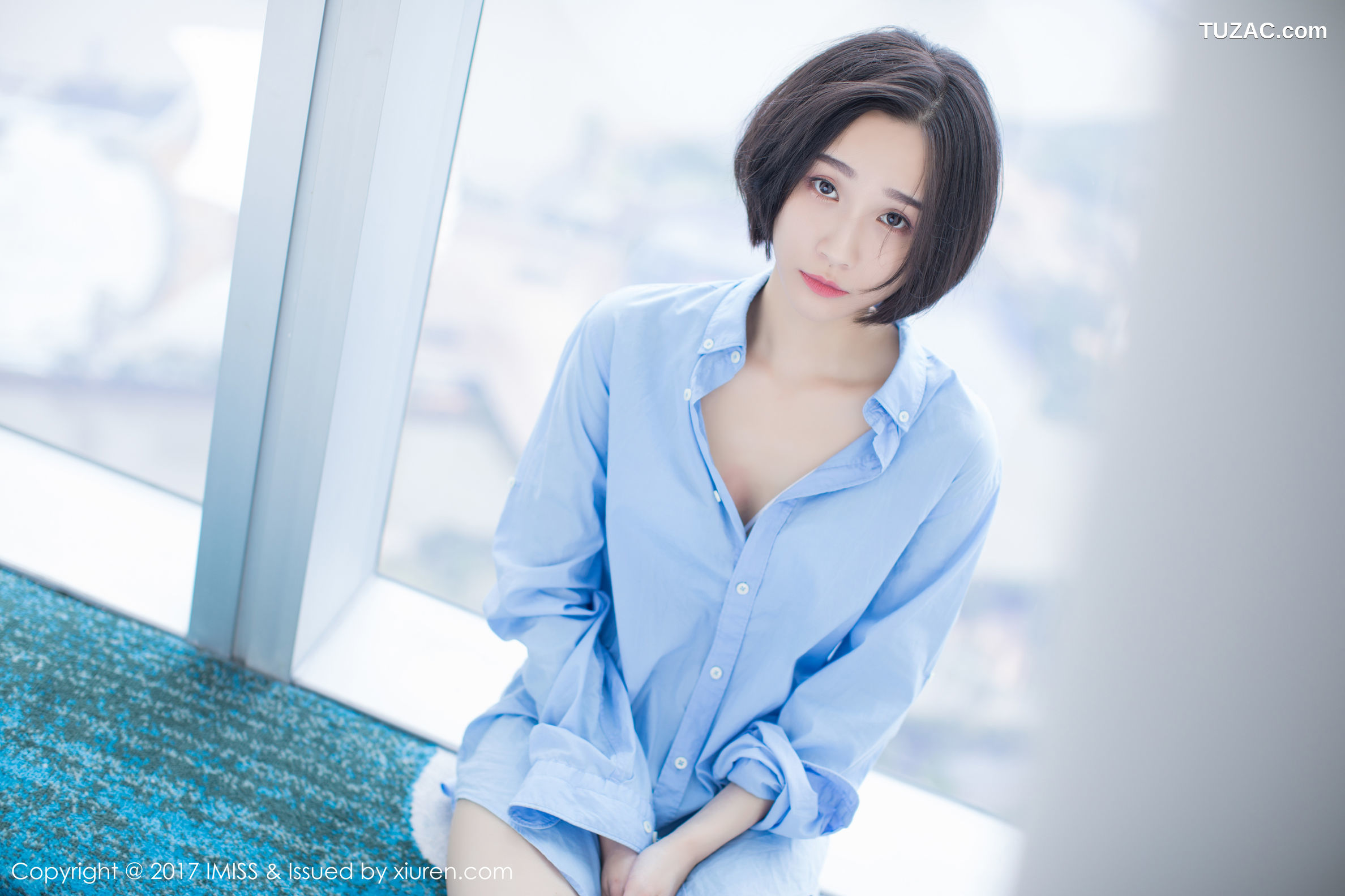 IMiss爱蜜社-178-Livia-清爽蓝色衬衣-白色蕾丝