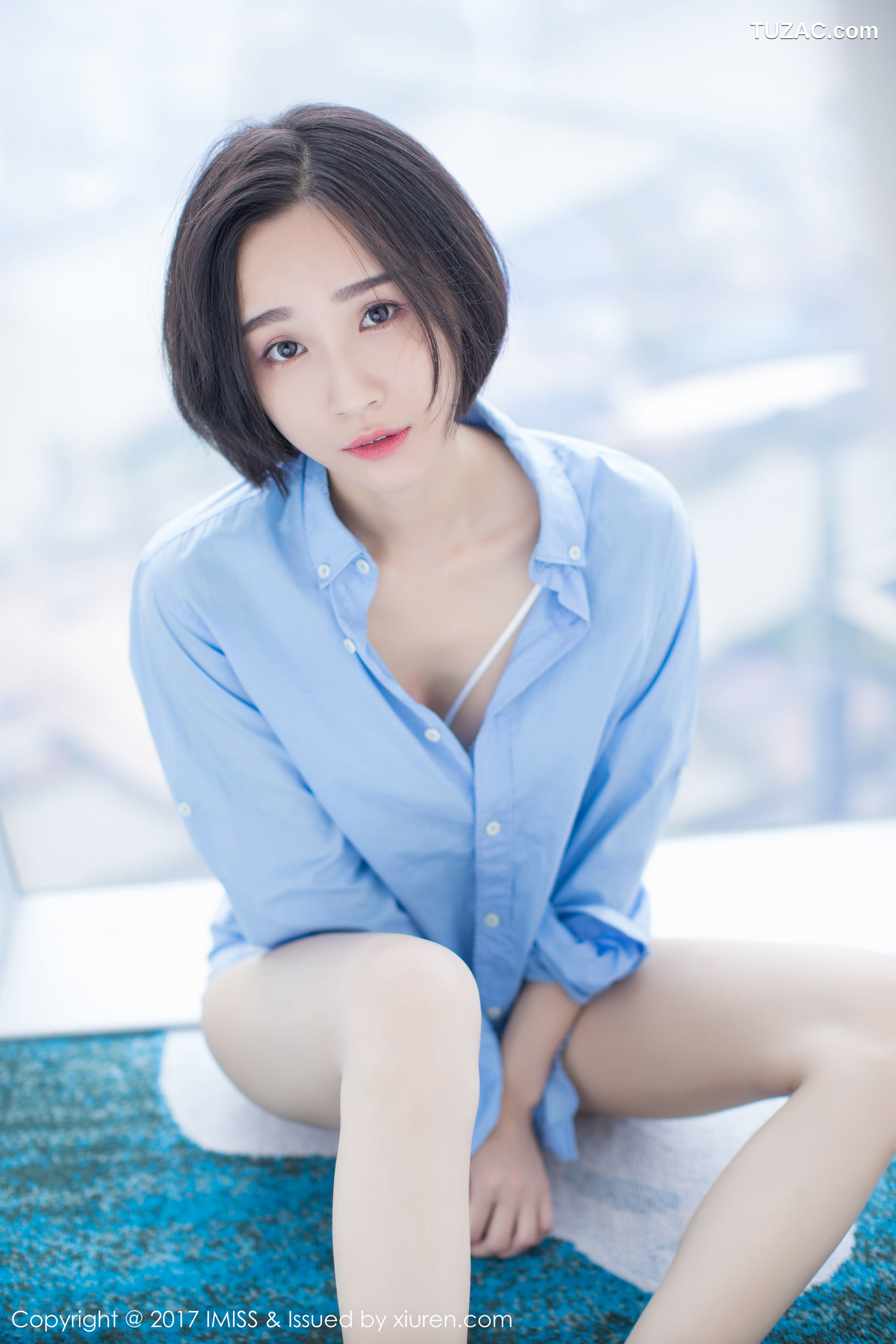 IMiss爱蜜社-178-Livia-清爽蓝色衬衣-白色蕾丝