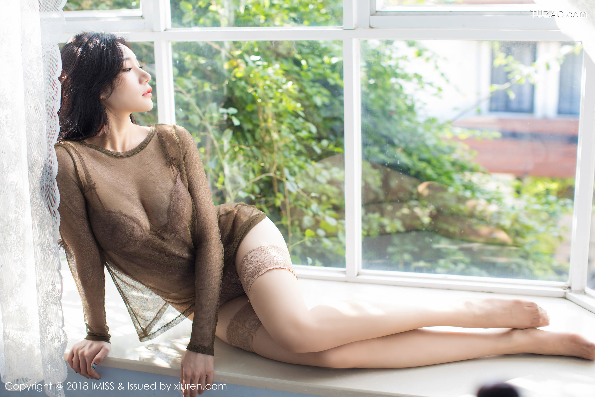 IMiss爱蜜社-218-小狐狸Sica-咖啡色蕾丝内衣丝袜