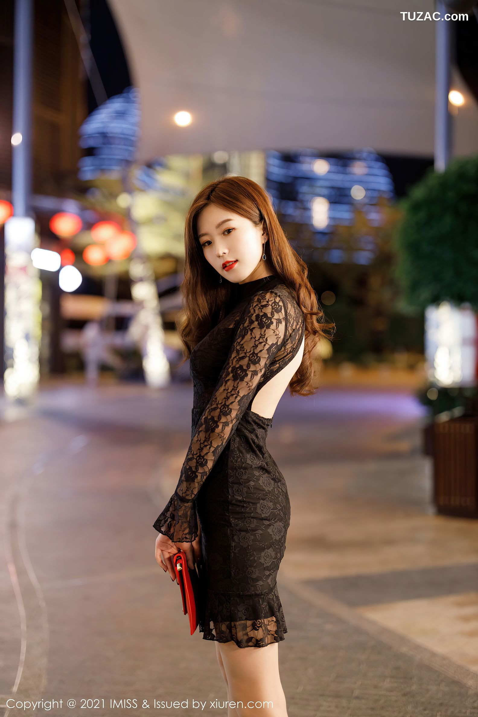 IMiss爱蜜社-546-杨紫嫣Cynthia-黑色镂空蕾丝连衣短裙肉丝-2021.01.22