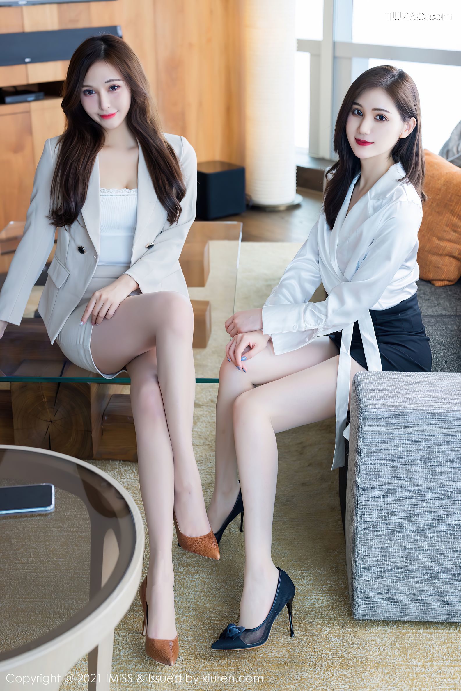 IMiss爱蜜社-570-Lavinia肉肉-模特合集姐妹花白衬衫职业装红色内衣-2021.03.31
