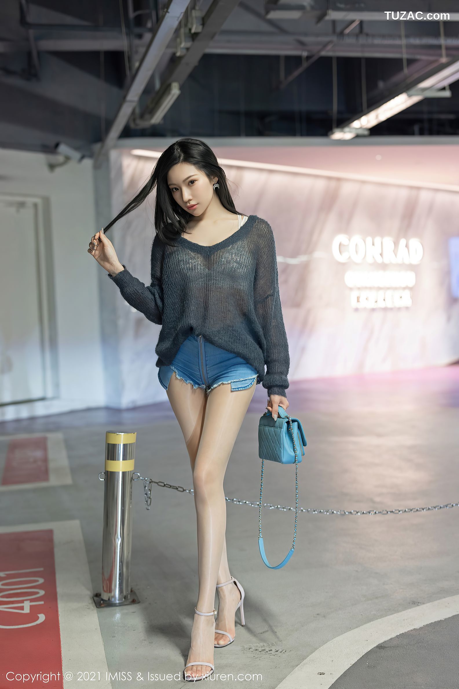 IMiss爱蜜社-571-小狐狸Kathryn-时尚牛仔裤街拍-白色蕾丝内衣-2021.04.01