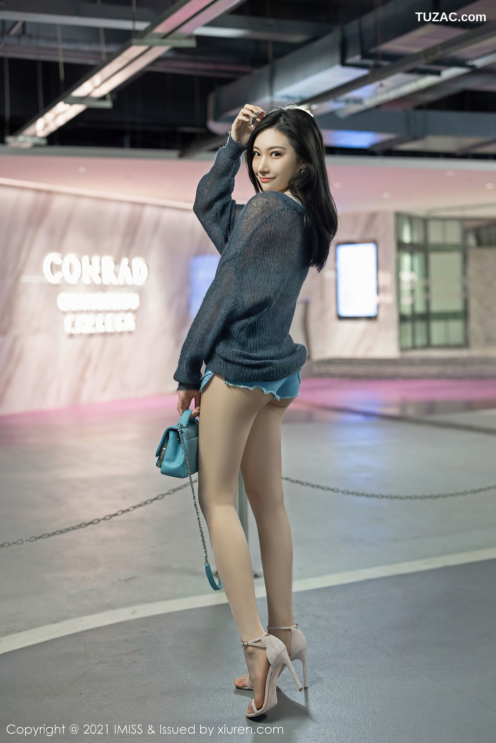 IMiss爱蜜社-571-小狐狸Kathryn-时尚牛仔裤街拍-白色蕾丝内衣-2021.04.01