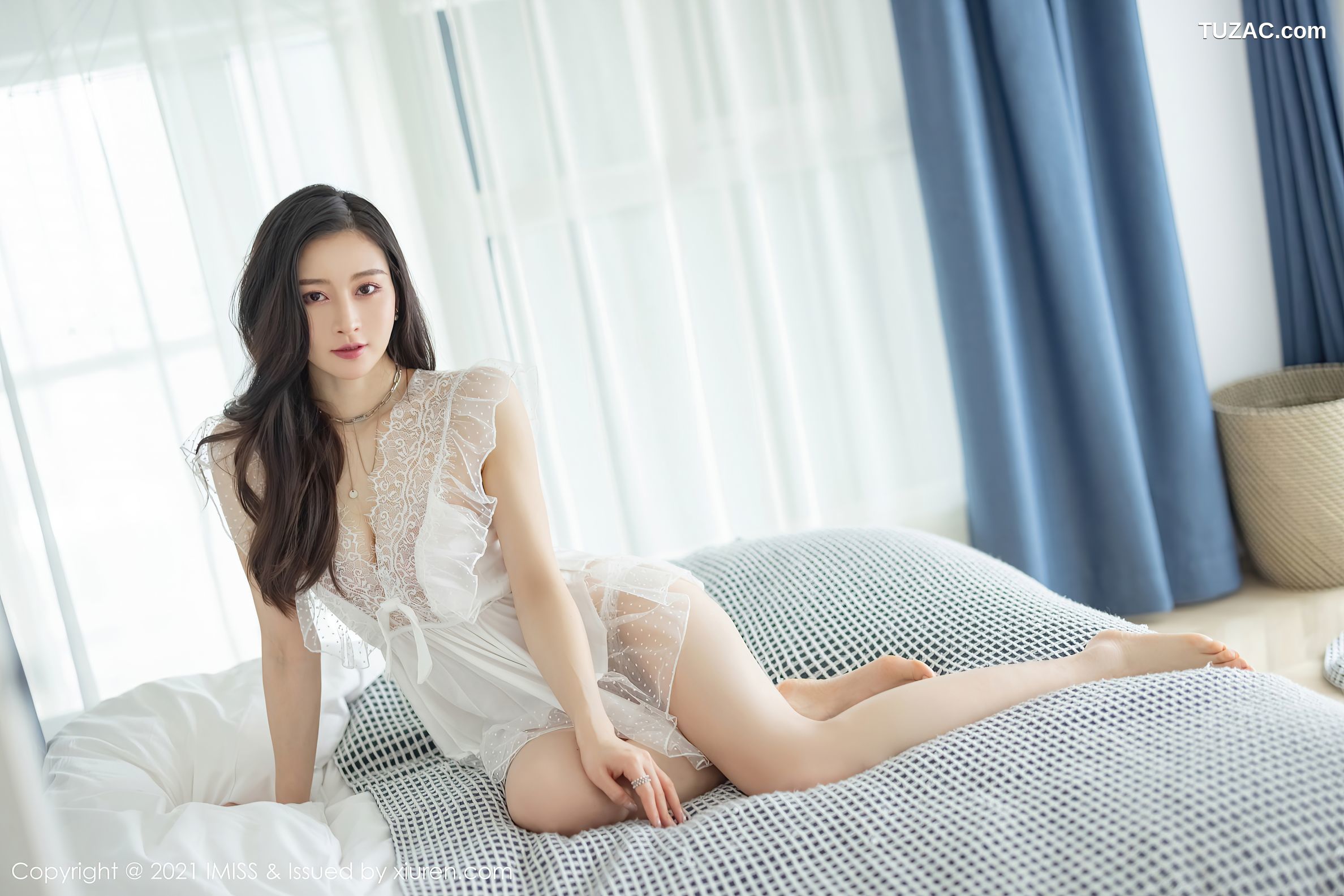 IMiss爱蜜社-592-Vanessa-肉色吊带礼服长裙白色蕾丝薄纱睡衣-2021.05.14