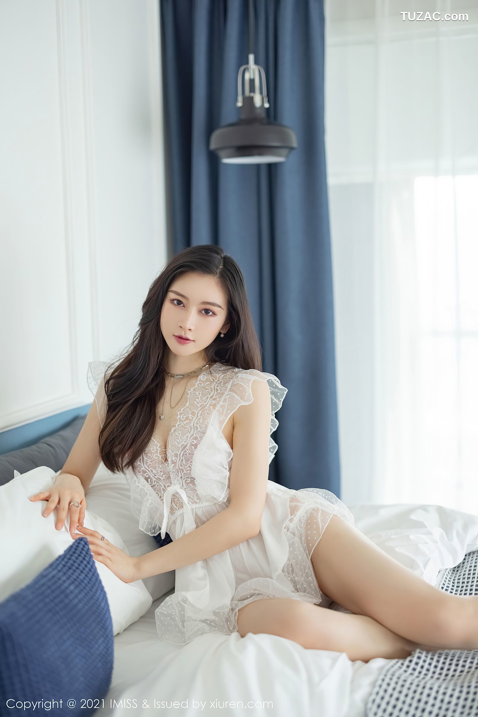 IMiss爱蜜社-592-Vanessa-肉色吊带礼服长裙白色蕾丝薄纱睡衣-2021.05.14