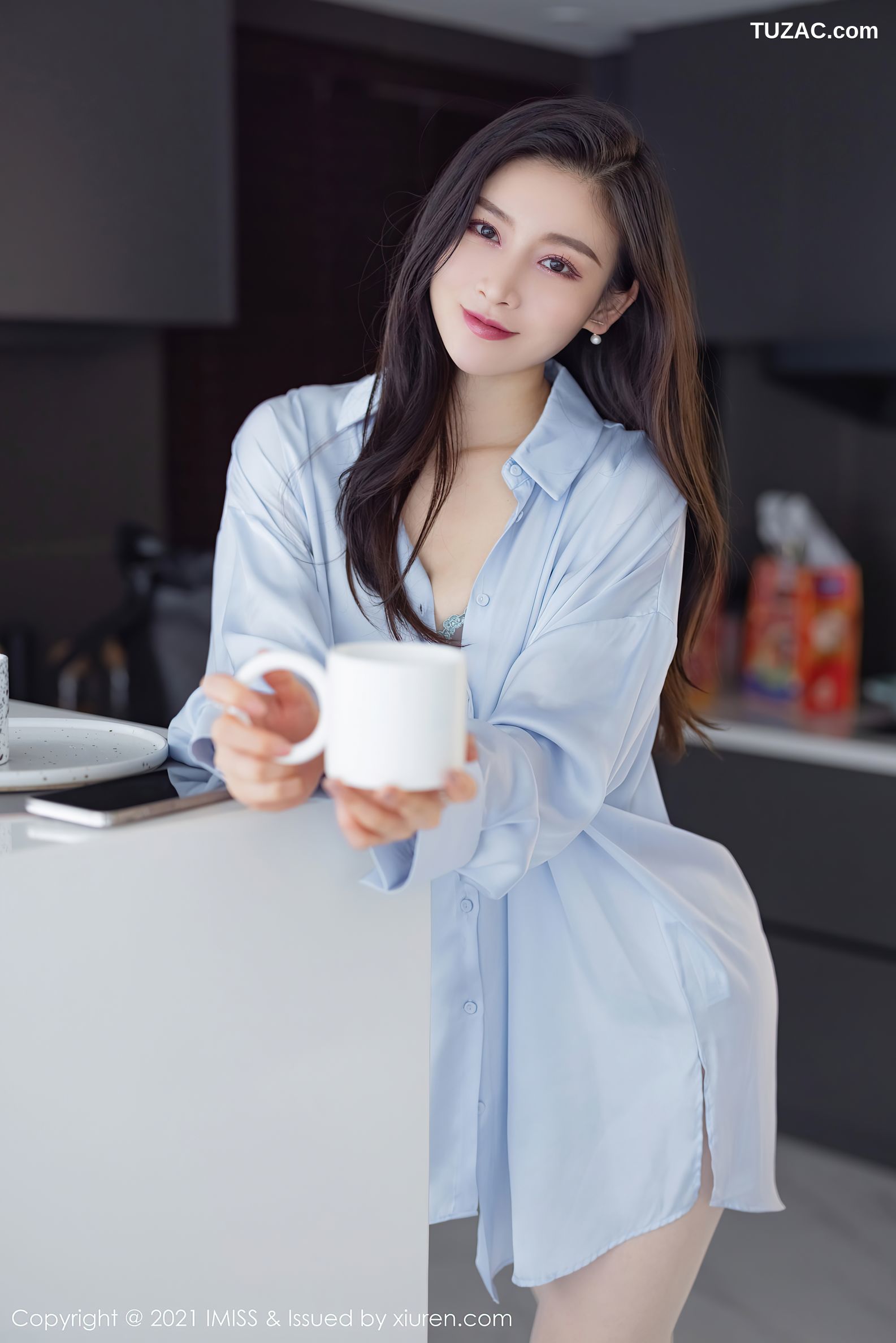 IMiss爱蜜社-614-Vanessa-女友视角大号衬衫淡蓝内衣-2021.07.15