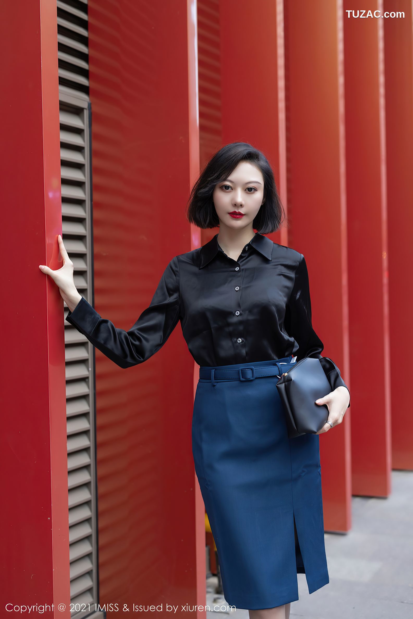 IMiss爱蜜社-615-艺轩-典雅OL服饰黑衫蓝裙黑色内衣-2021.07.20