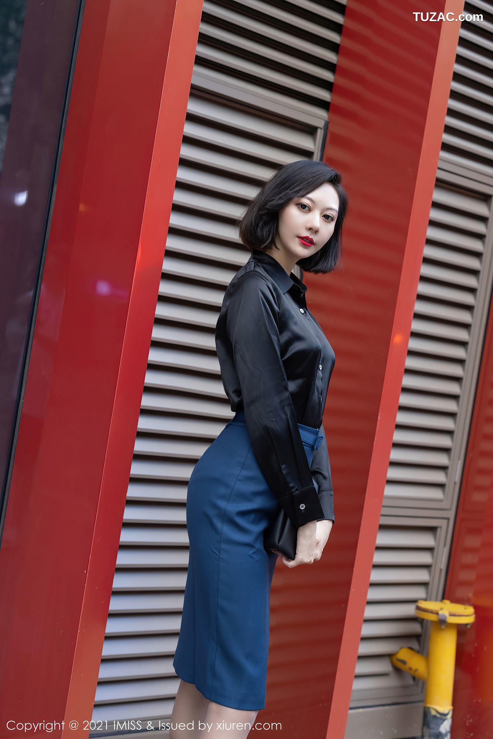 IMiss爱蜜社-615-艺轩-典雅OL服饰黑衫蓝裙黑色内衣-2021.07.20