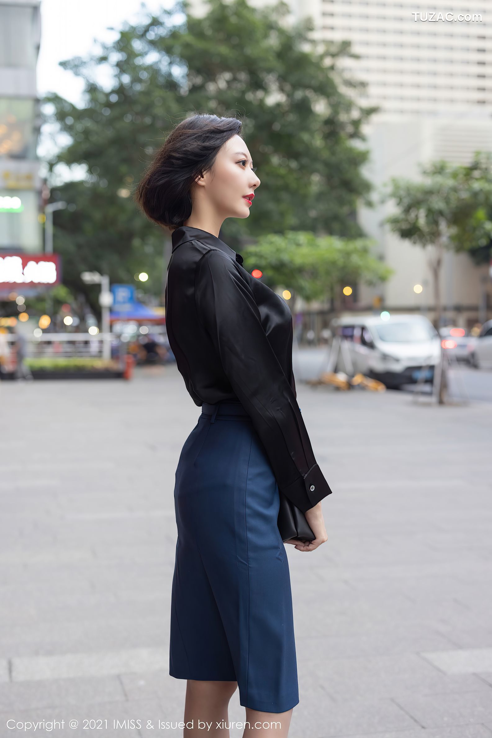 IMiss爱蜜社-615-艺轩-典雅OL服饰黑衫蓝裙黑色内衣-2021.07.20