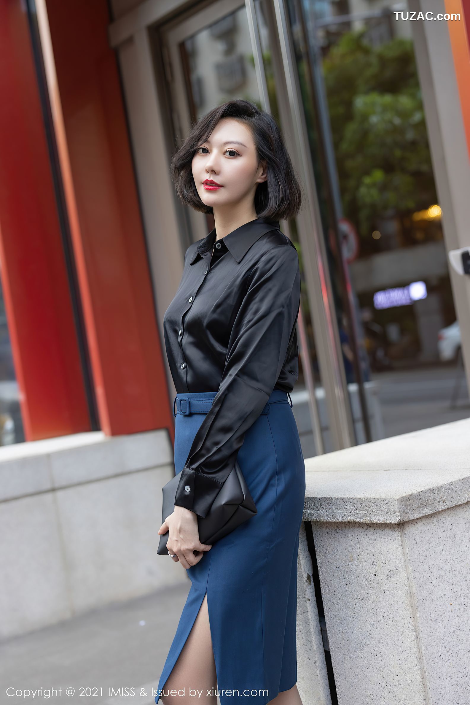 IMiss爱蜜社-615-艺轩-典雅OL服饰黑衫蓝裙黑色内衣-2021.07.20