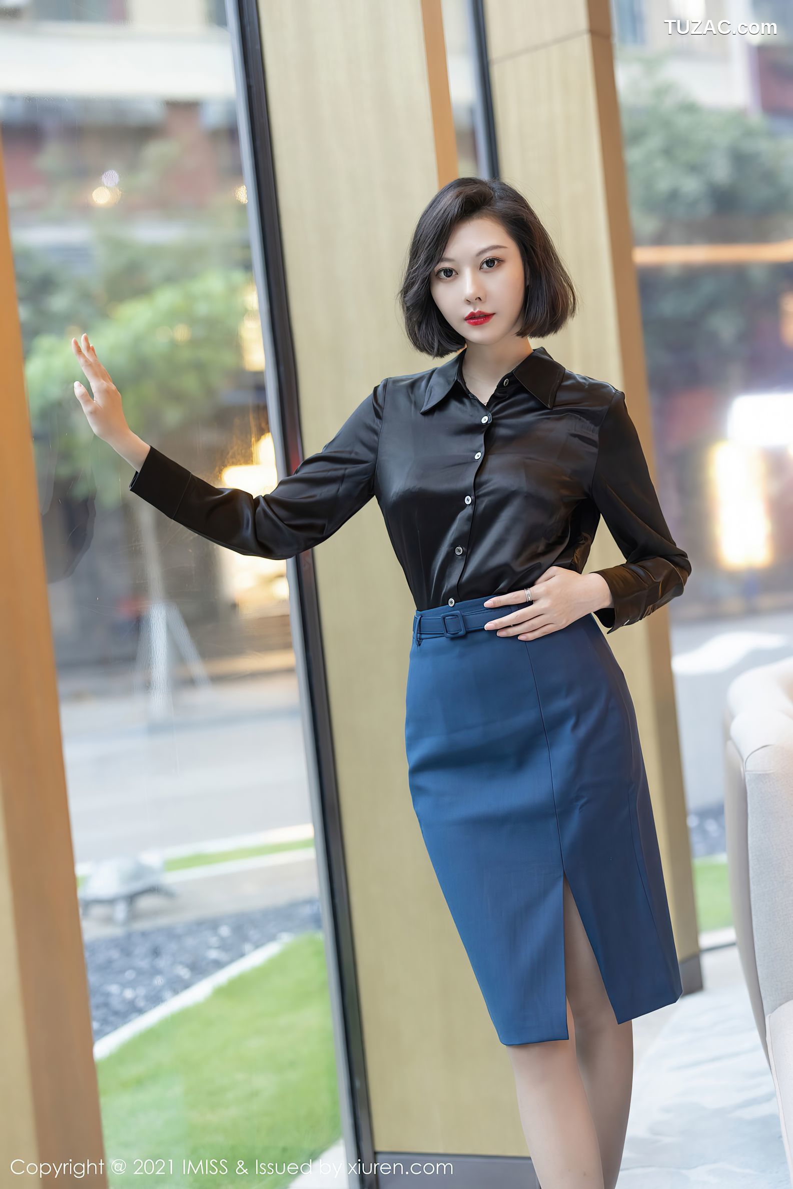 IMiss爱蜜社-615-艺轩-典雅OL服饰黑衫蓝裙黑色内衣-2021.07.20