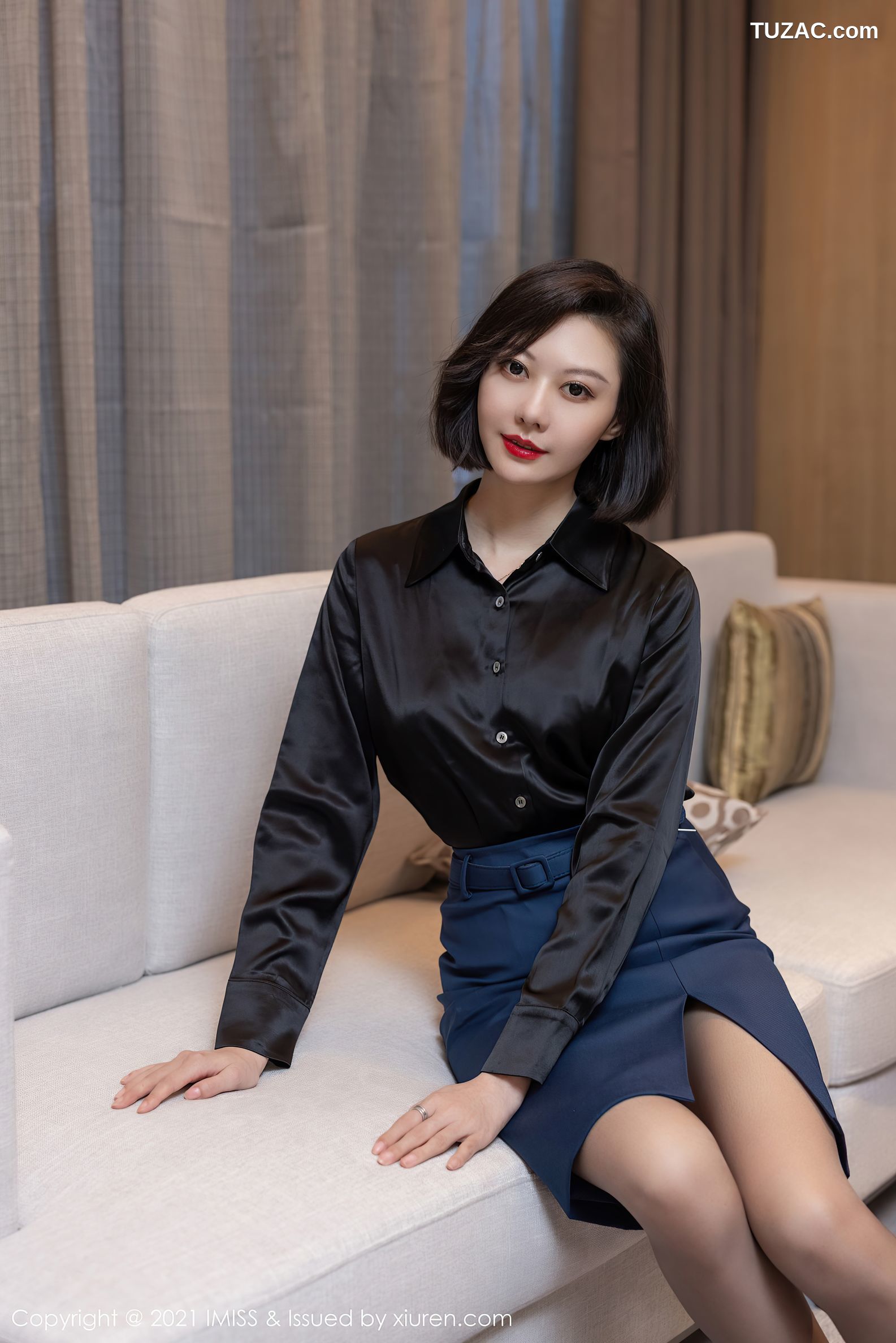 IMiss爱蜜社-615-艺轩-典雅OL服饰黑衫蓝裙黑色内衣-2021.07.20