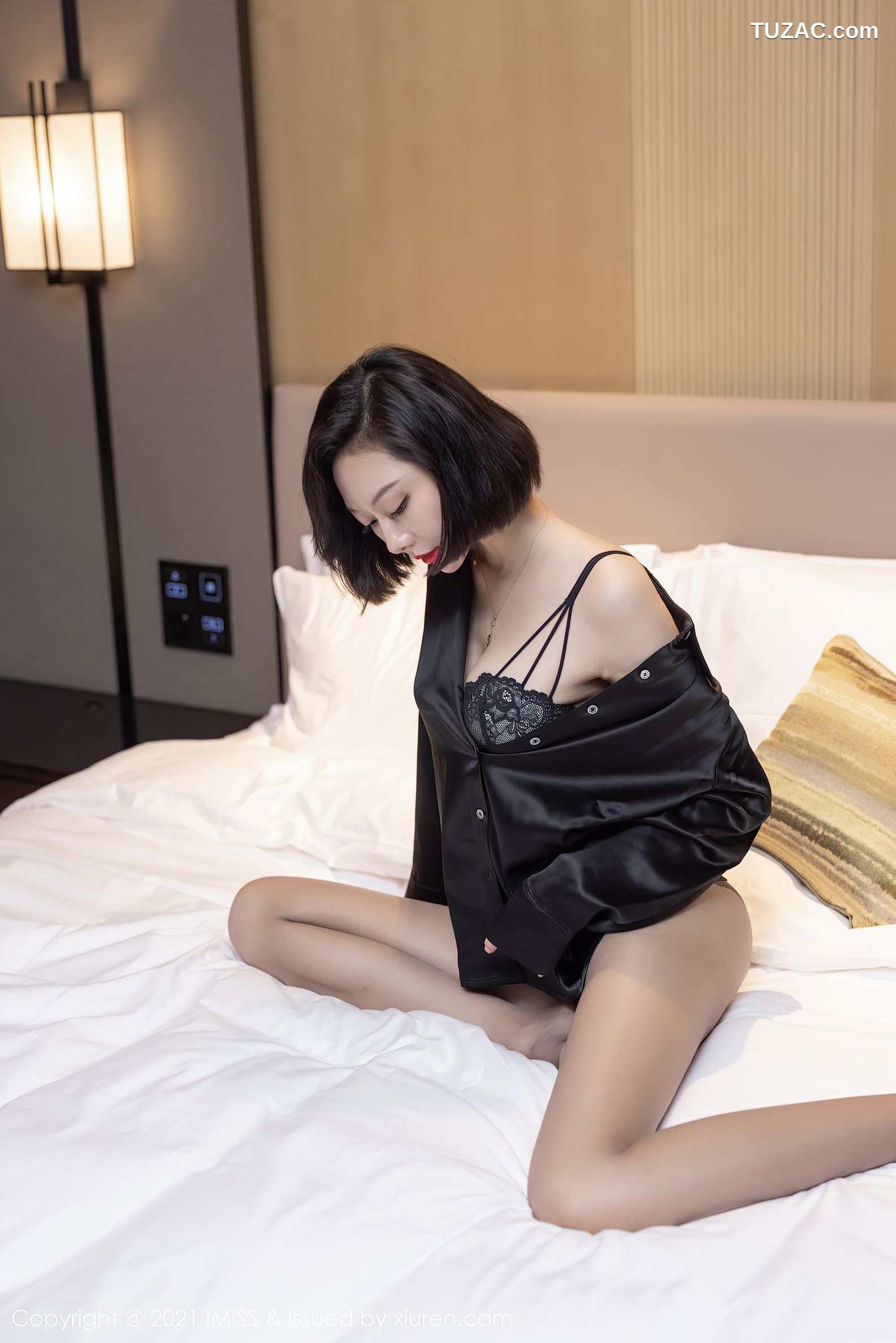 IMiss爱蜜社-615-艺轩-典雅OL服饰黑衫蓝裙黑色内衣-2021.07.20