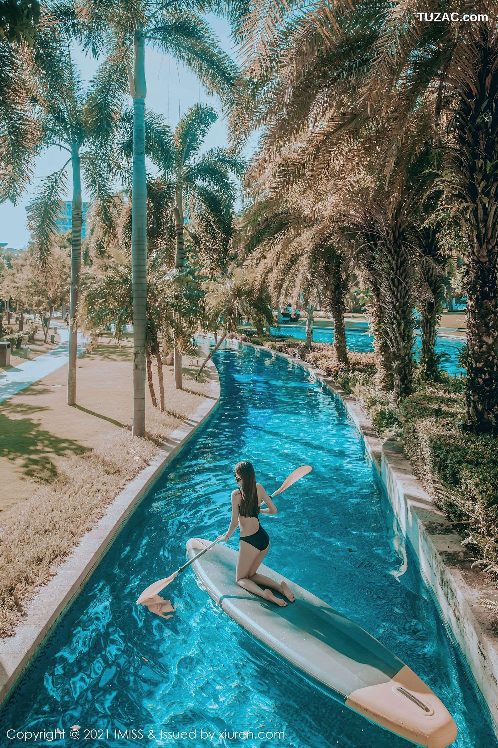 IMiss爱蜜社-643-Lynn刘奕宁-Rossi-白裙白马海滩-户外黑衬衫黑丝-2021.11.17