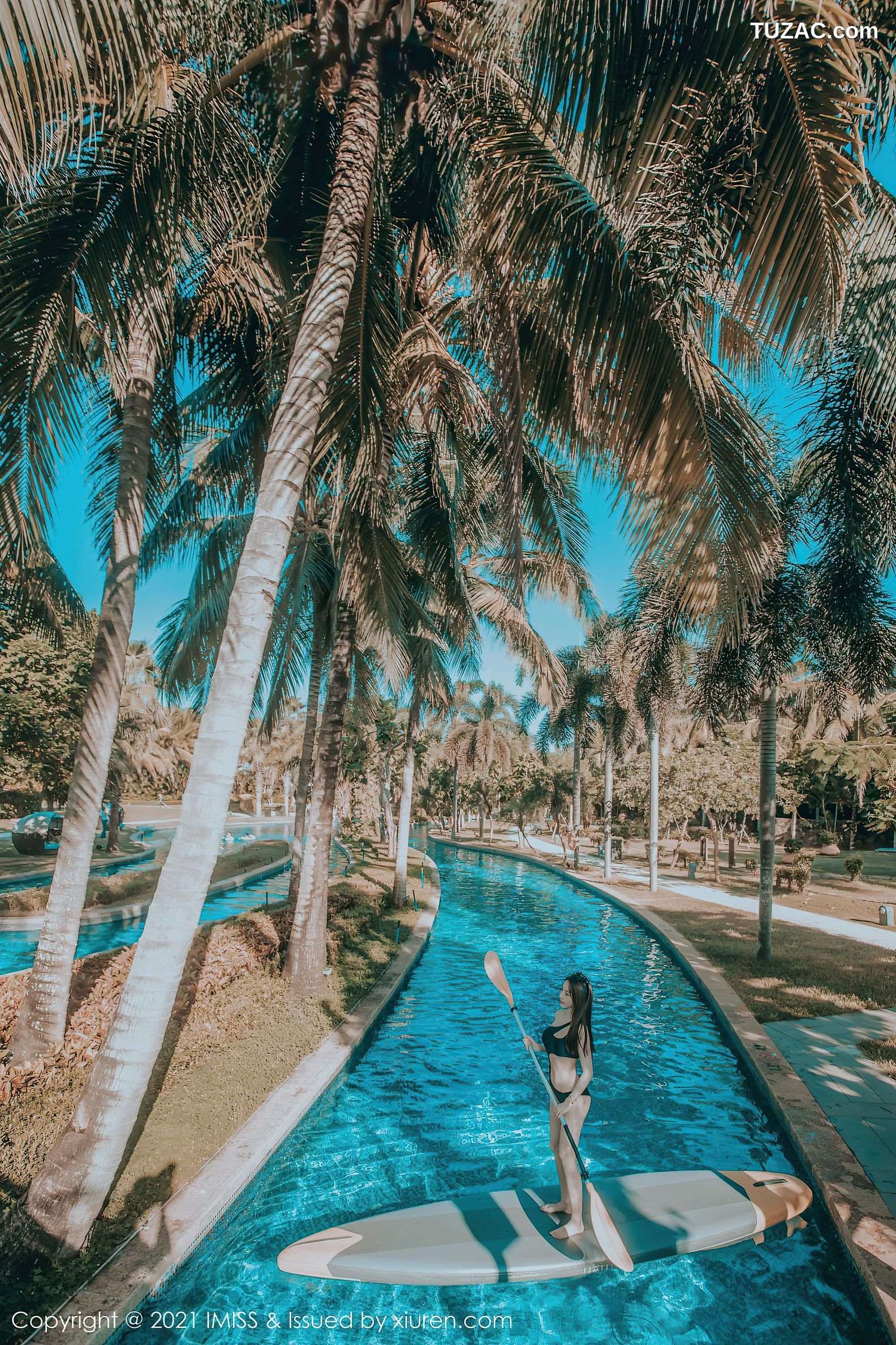 IMiss爱蜜社-643-Lynn刘奕宁-Rossi-白裙白马海滩-户外黑衬衫黑丝-2021.11.17