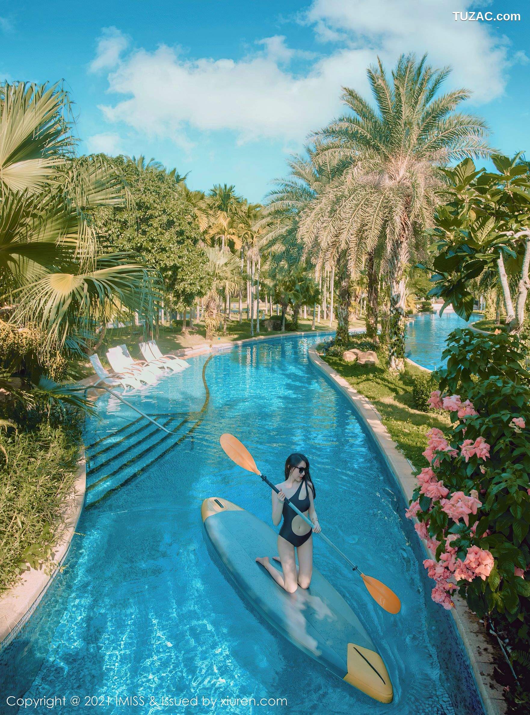 IMiss爱蜜社-643-Lynn刘奕宁-Rossi-白裙白马海滩-户外黑衬衫黑丝-2021.11.17