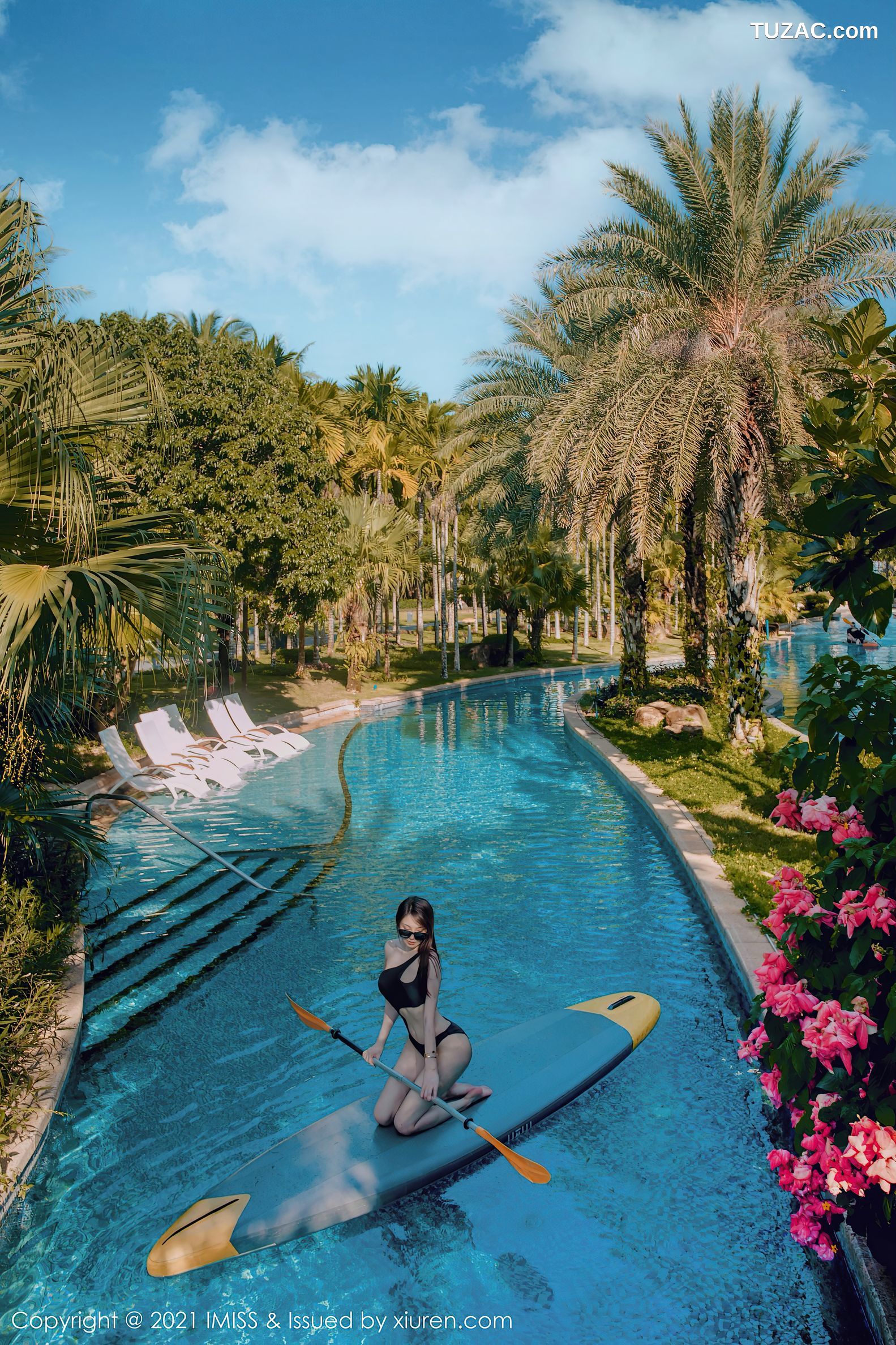 IMiss爱蜜社-643-Lynn刘奕宁-Rossi-白裙白马海滩-户外黑衬衫黑丝-2021.11.17