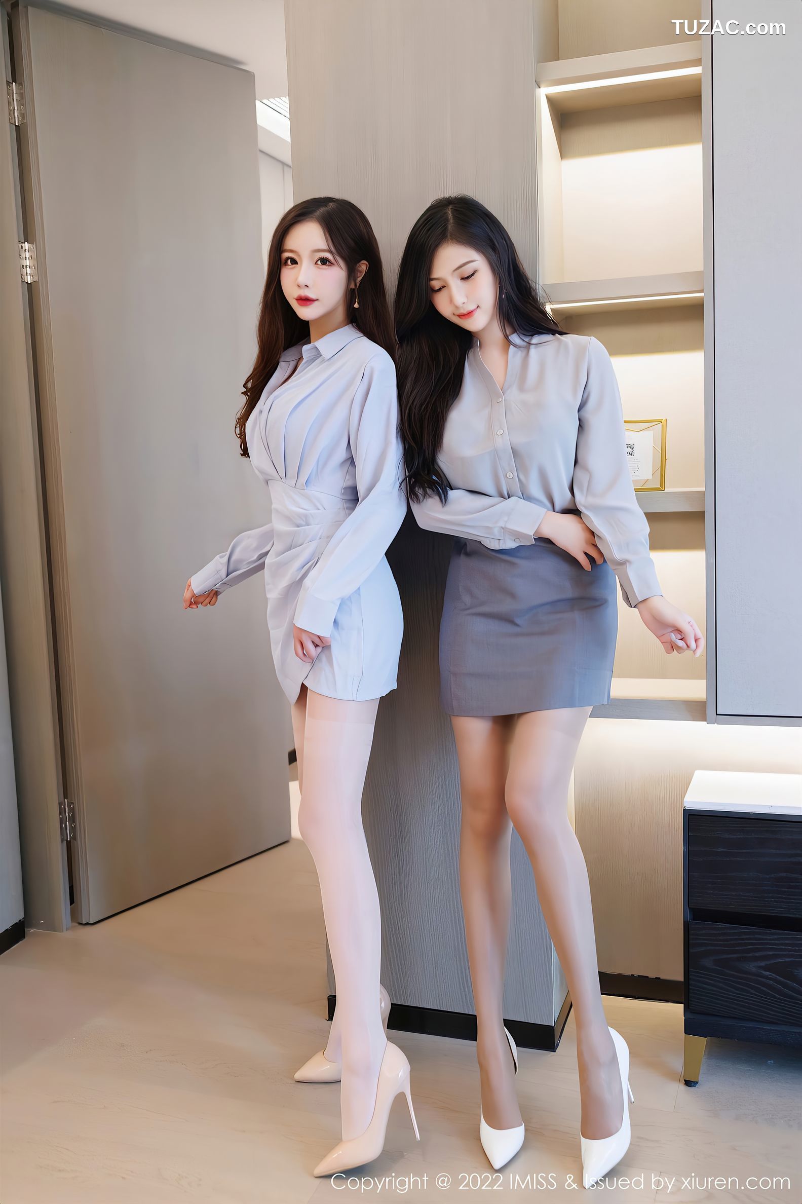 IMiss爱蜜社-652-Lavinia肉肉-LindaLinda-浅灰职业裙装性感内衣-2022.01.14